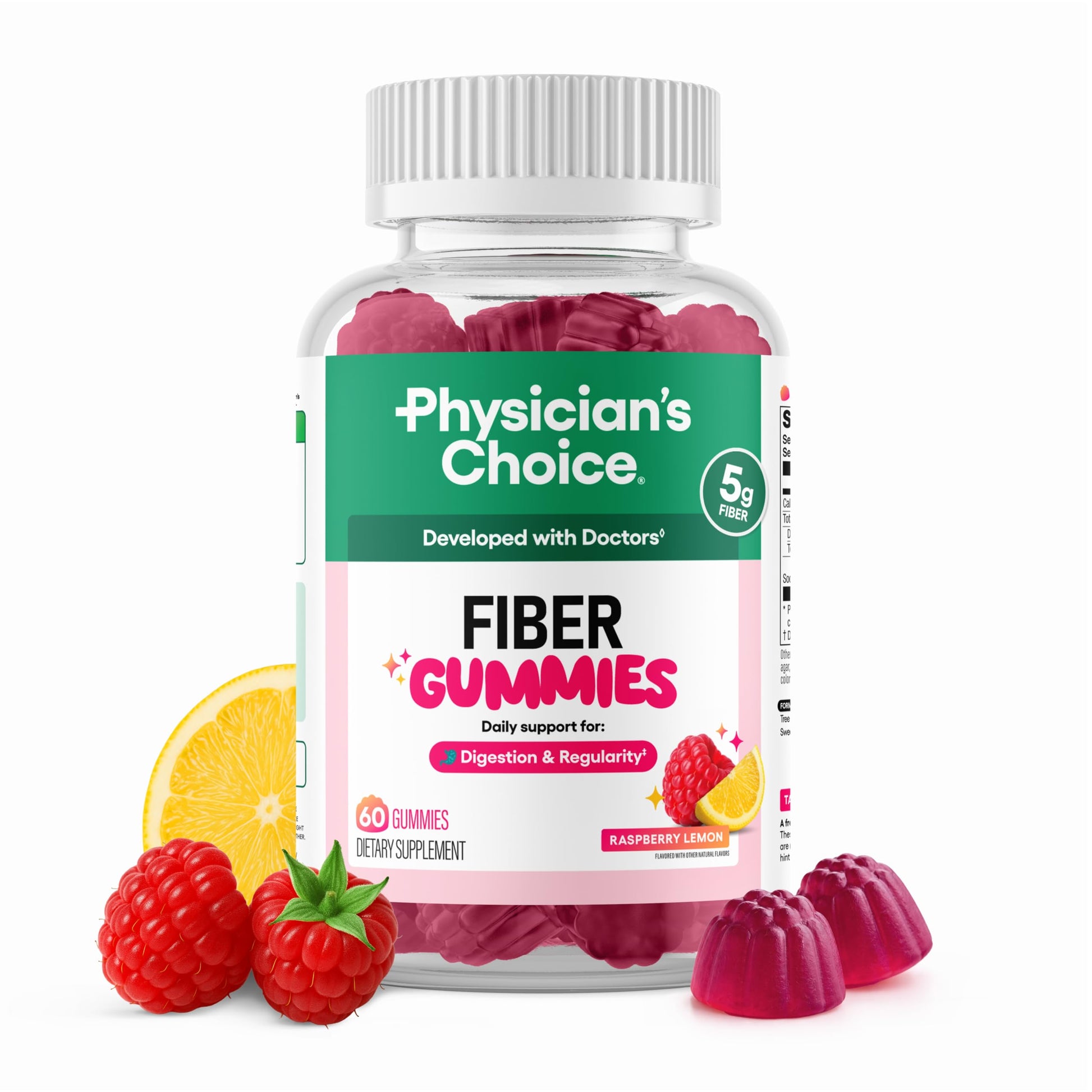 Physician’s Choice Fiber Gummies for Digestive Health & Regularity - Raspberry Lemon Flavor - No Sugar Added & Vegan - Natural Chicory Root Prebiotic Fiber Physician's CHOICE buy supplements canada