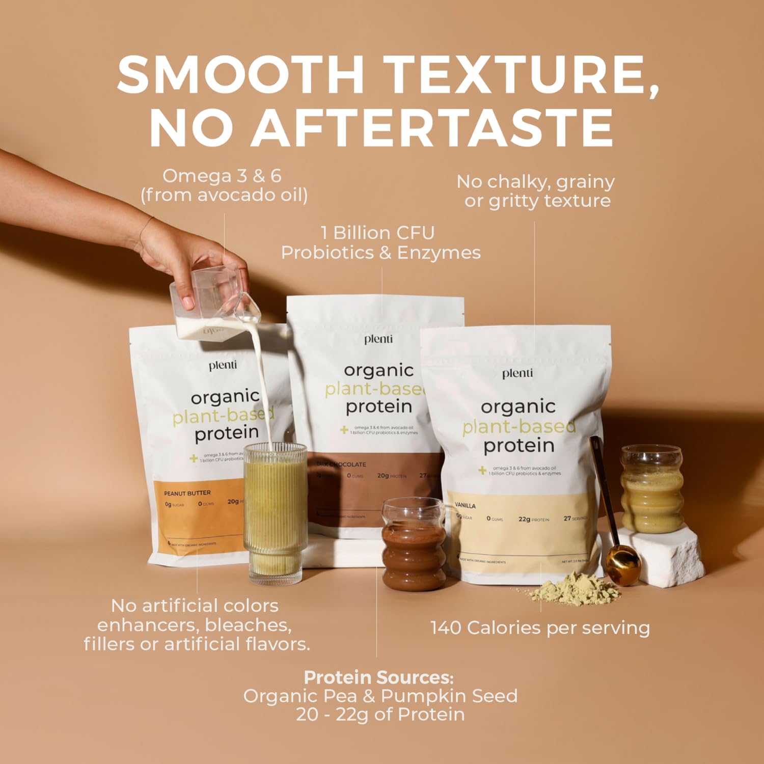 plenti Organic Plant-Based Protein Powder: Vanilla - 20g Pea Protein + Probiotics, Digestive Enzymes & Omega 3-6, Gut Friendly, Sugar Free, 27 Servings (2 lbs) plenti buy supplements canada