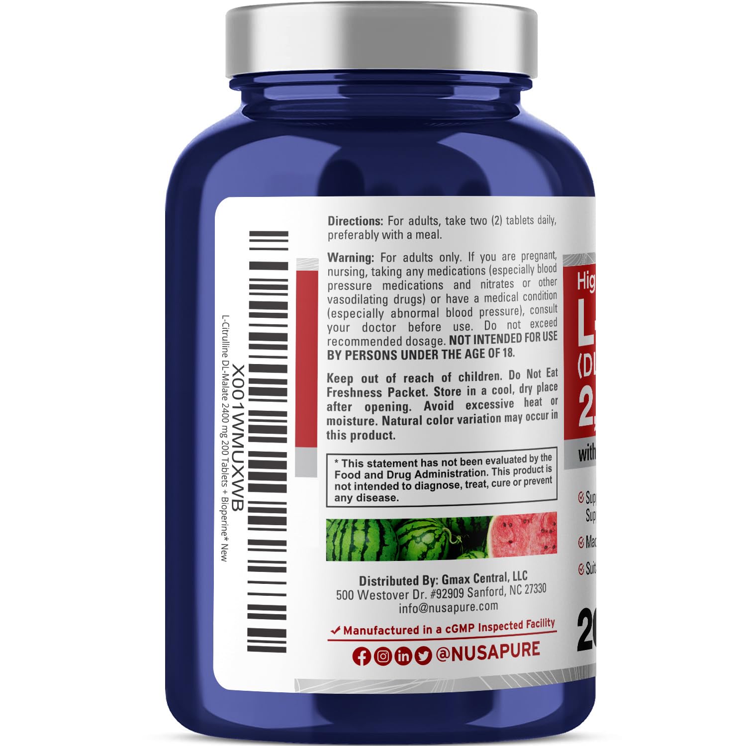 NusaPure L-Citrulline 2,400mg 200 Vegetarian Tablets (Non-GMO, Gluten Free) NusaPure buy supplements canada