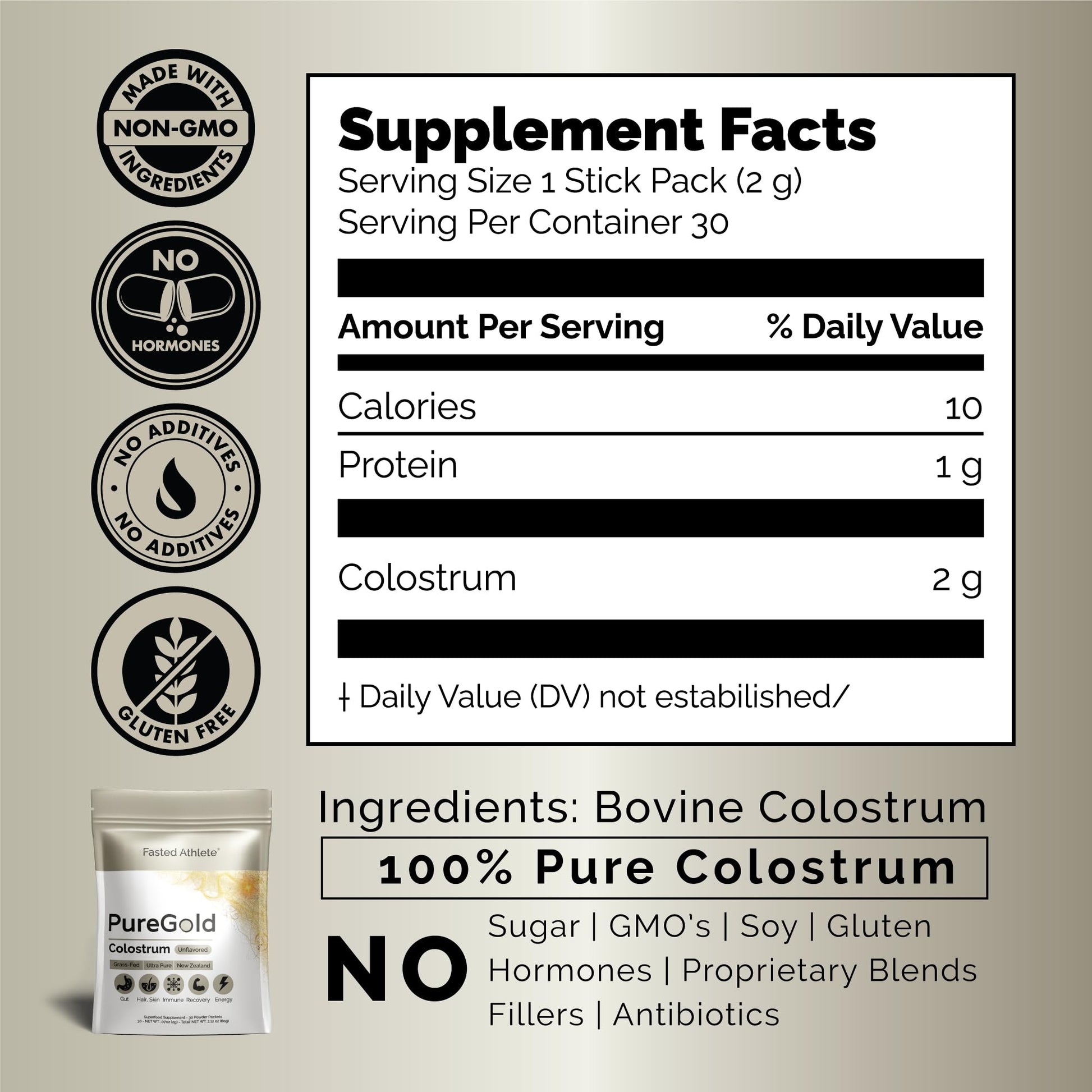 PureGold - Bovine Colostrum Powder - 100% Pure New Zealand Grass Fed, Supports Gut Health, Skin, Hair, & Immunity – Colostrum Supplement, Unflavored, 30 Travel Packets Fasted Athlete buy supplements canada