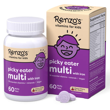 Renzo's Picky Eater Kids Multivitamin with Iron - Dissolvable Kids Vitamins with Iron, Zinc, Vitamin C, Vitamin D, E & K, Sugar-Free Melty Tabs, Cherry Flavor Renzo's buy supplements canada