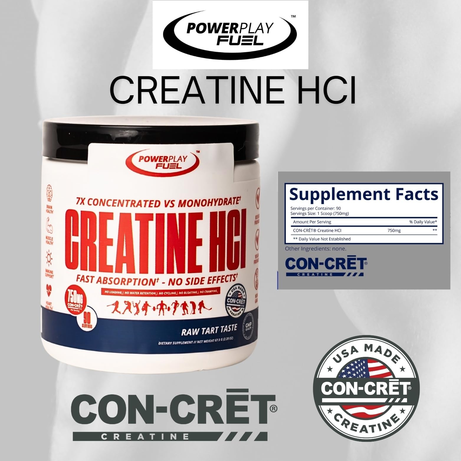 CREATINE HCl Powder for Men and Women, Muscle Strength, Brain Performance, Heart Health & Immune Support - Raw Tart Taste, 90 Servings POWER PLAY FUEL buy supplements canada
