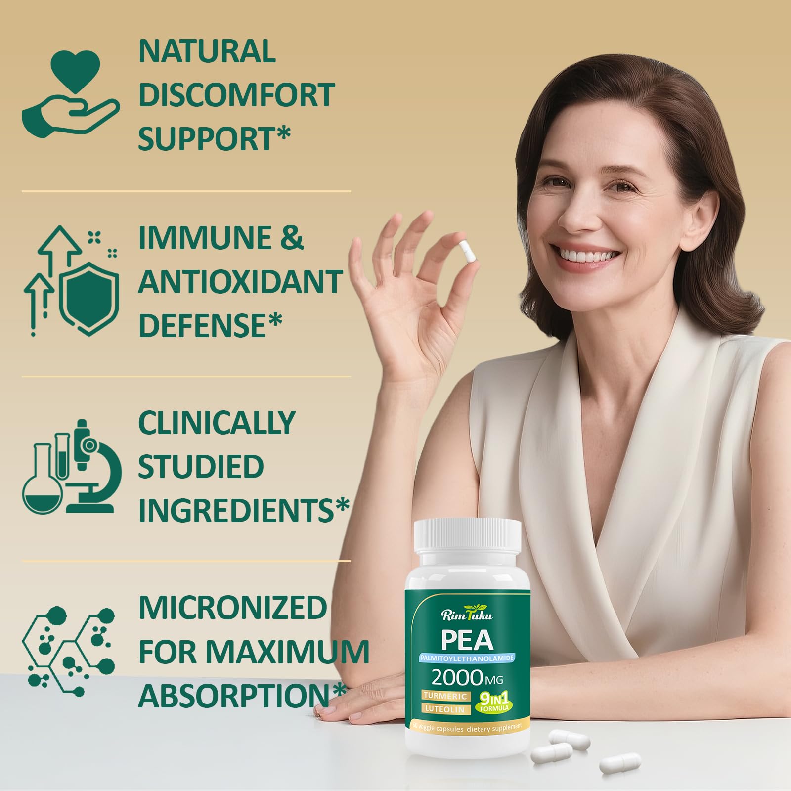 Liposomal Palmitoylethanolamide 2000MG + Luteolin 200MG + Turmeric 200MG & Fisetin 100MG, Micronized Pea 99% Highly Purified Enhanced Absorption Pea Supplement, 120 Capsules RimTuku buy supplements canada
