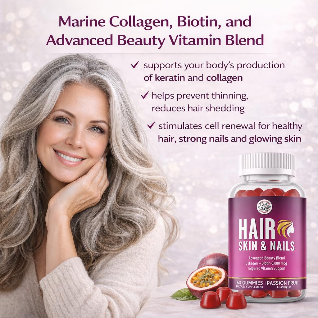 Grab The Gold Hair Skin & Nails Vitamins for Women | Gummies with 6000mcg Biotin & Collagen | 10 Essential Vitamin & Minerals | Gluten-Free, Non-GMO, Passion Fruit Flavor | 1 Month Supply, Made in USA Grab The Gold buy supplements canada