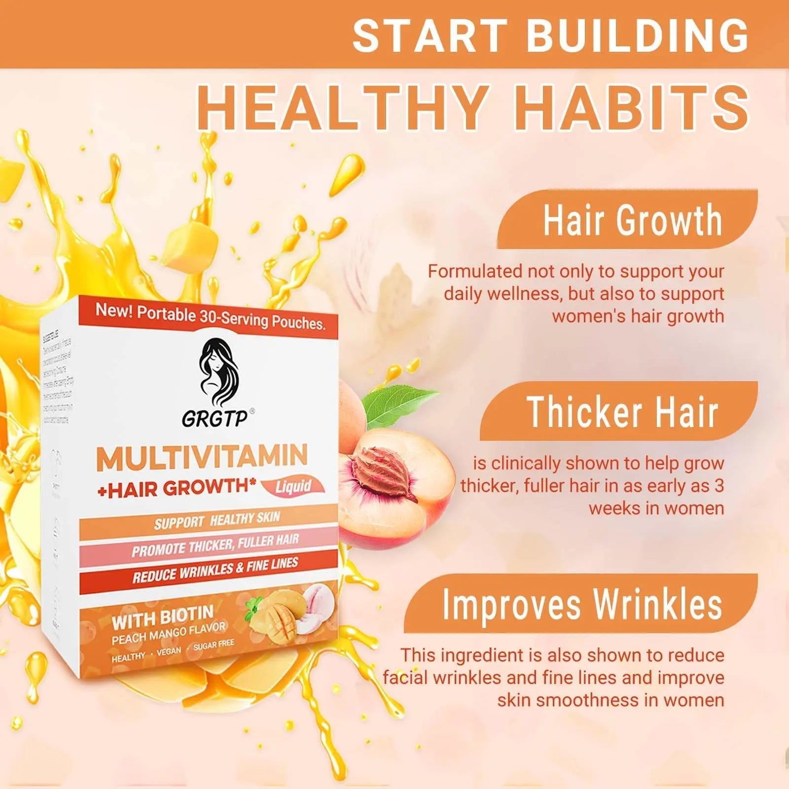 Liquid Multivitamin + Hair Growth | Biotin 10000mcg | Support Healthy Skin,Promote Thicker,Fuller Hair,Reduce Wrinkles & Fine Lines | 15.22 Fl Oz GRGTP buy supplements canada