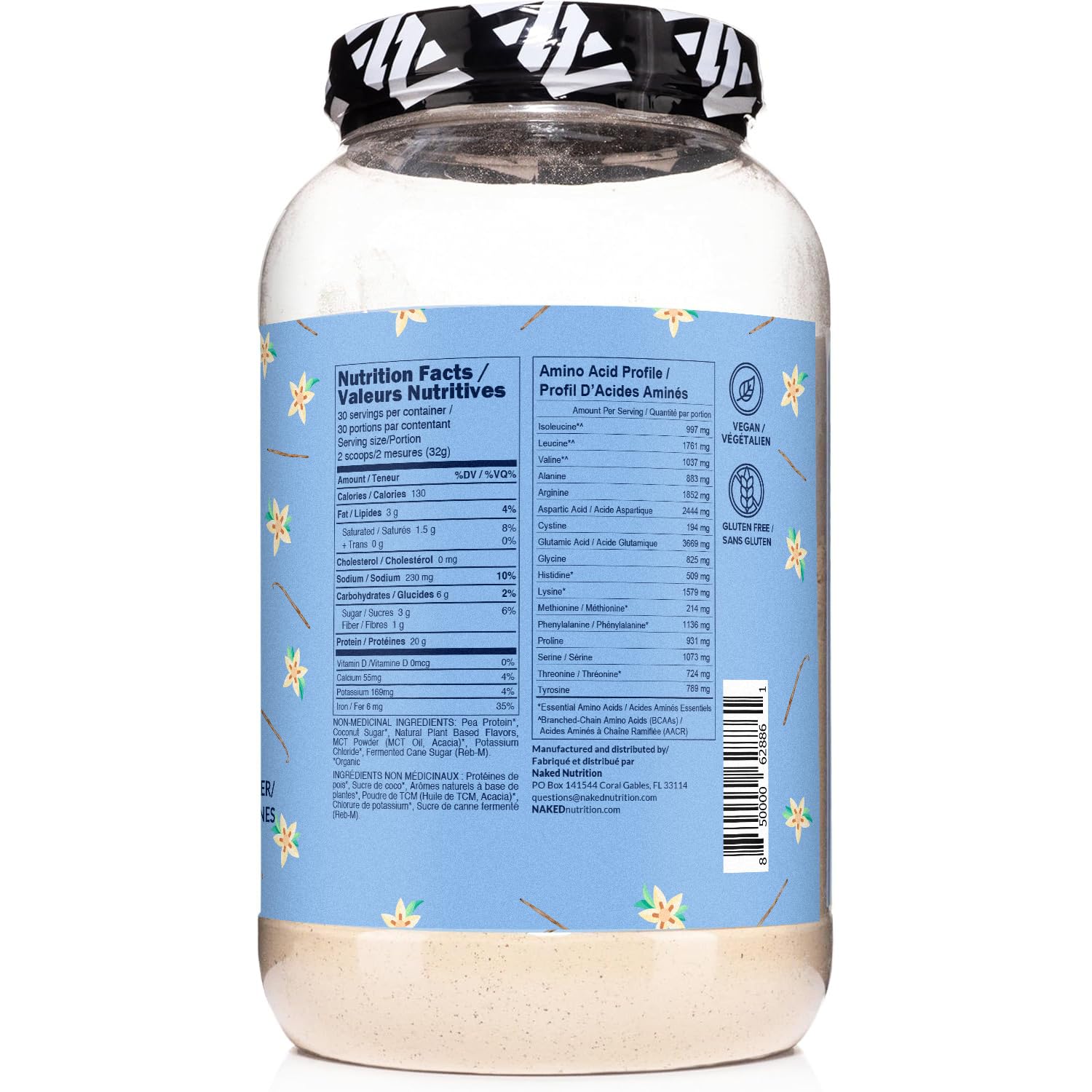 NAKED Shake - Vanilla Protein Powder - Plant Based Protein Shake with Mct Oil, NSF Certified, Gluten-Free, Soy-Free, No Gmos Or Artificial Sweeteners - 30 Servings NAKED buy supplements canada