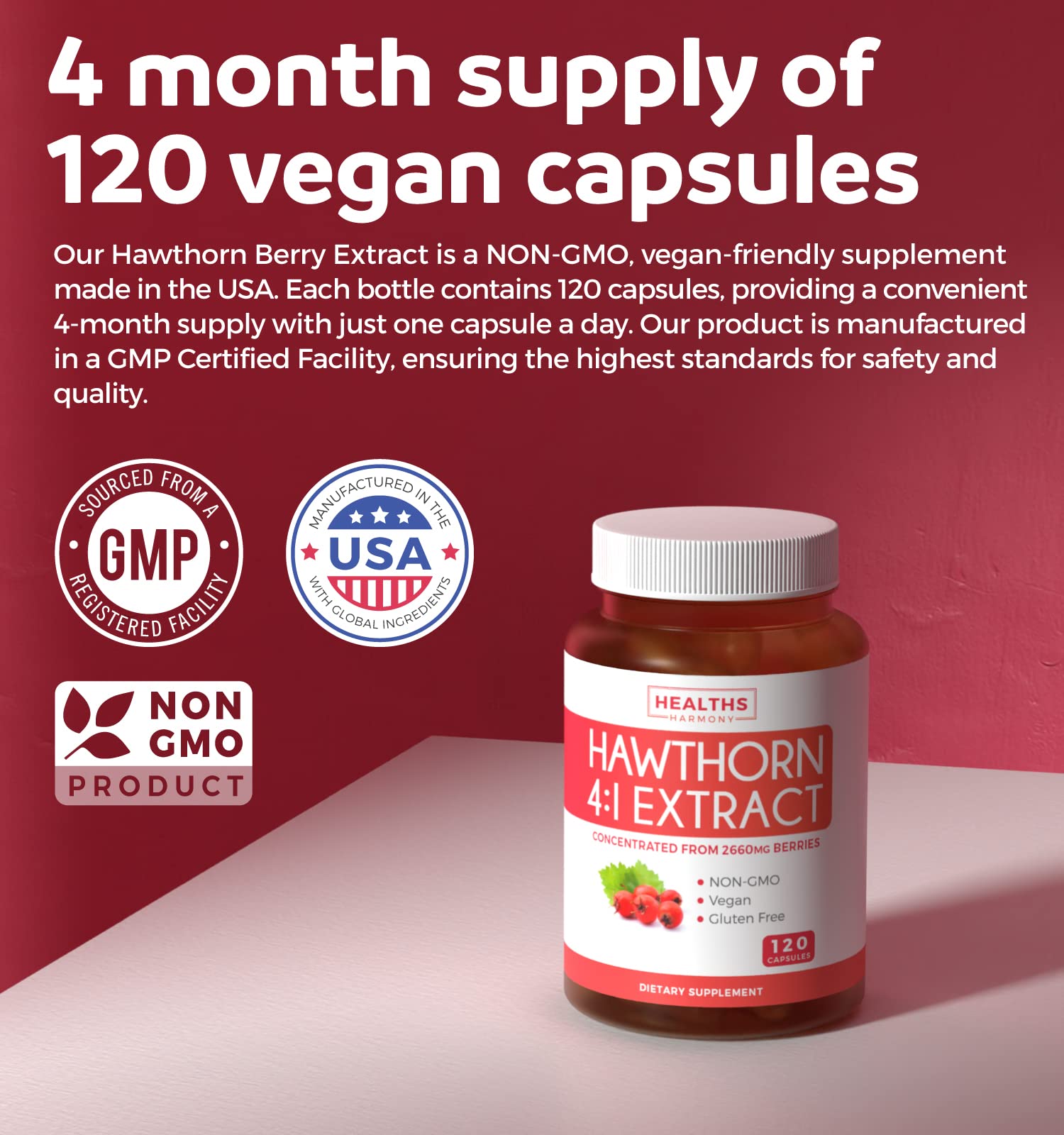 Hawthorn Berry Capsules - 4 Month Supply Digestion & Heart Health Supplement Healths Harmony buy supplements canada