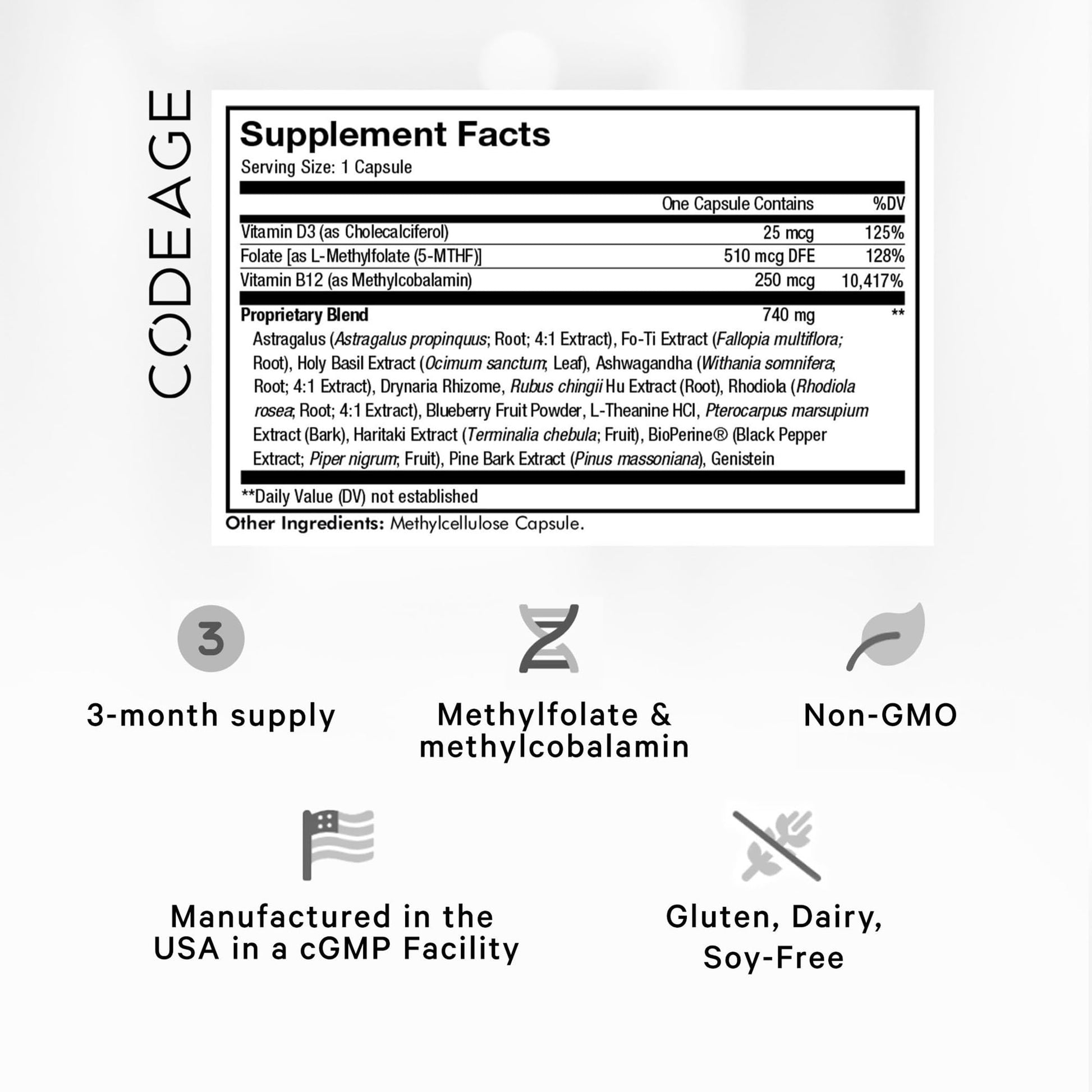 Codeage Ultra Life Telomeres Supplement - 5 MTHF Folate Vitamin B9, Vitamin B12 Methylcobalamin, Vitamin D3, L-Theanine, Ashwagandha - 3-Month Supply - DNA, Methylation Cycle - Non-GMO - 90 Capsules Codeage buy supplements canada