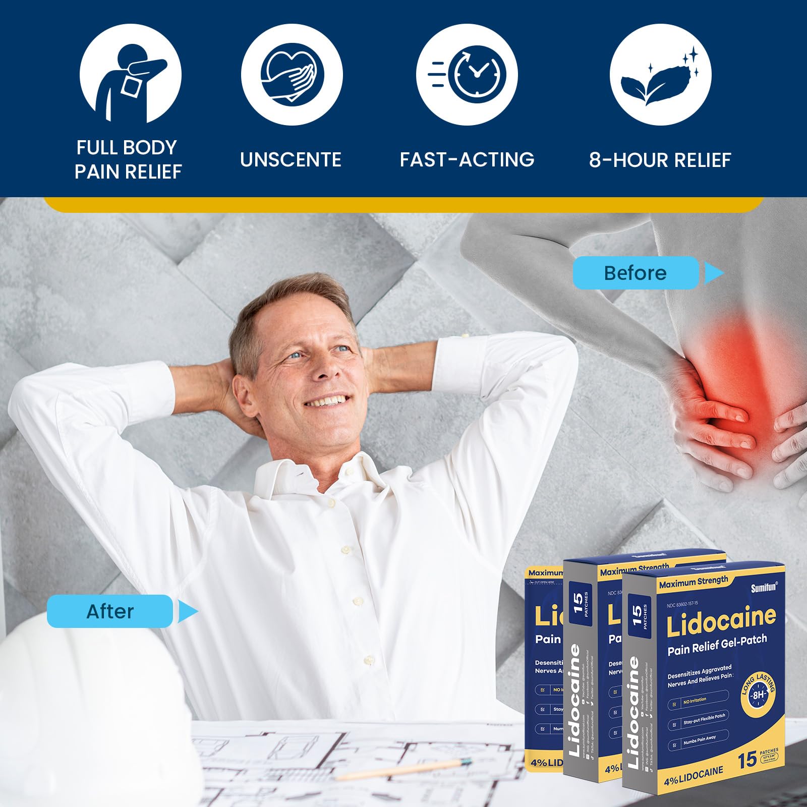 Sumifun 4% Lidocaine Patches Maximum Strength - 30 Count Pain Relief Patches for Back, Shoulder, Elbow, Knee, Muscle & Joint - Lower Back Pain Relief Products - Pain Patches Maximum Strength Lidocaine Sumifun buy supplements canada