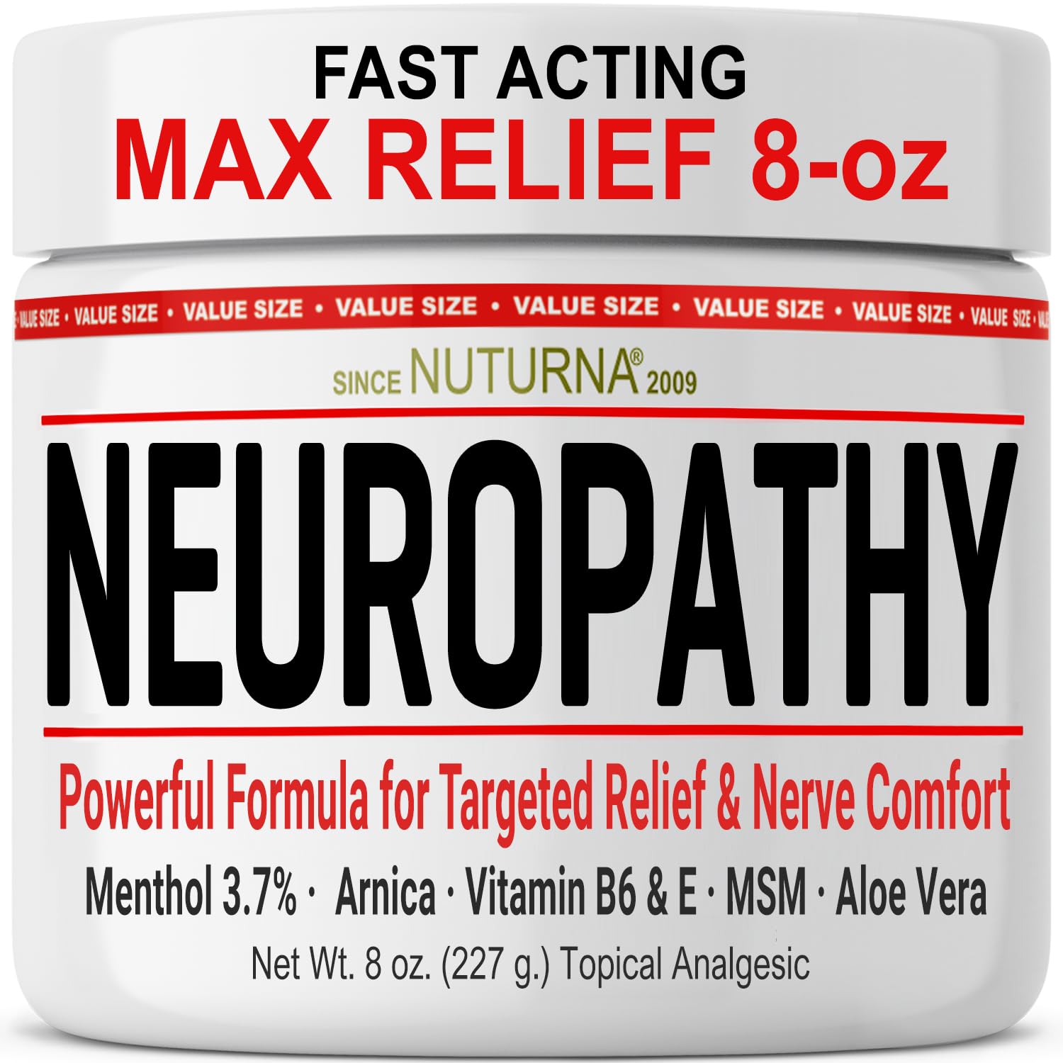 Neuropathy Nerve Cream - Fast Acting for Feet Hands Legs Toes - Ultra Strength Menthol, Arnica, Aloe Vera, MSM, Natural Soothing Nerve Comfort - Extra Large 8 oz Nuturna buy supplements canada