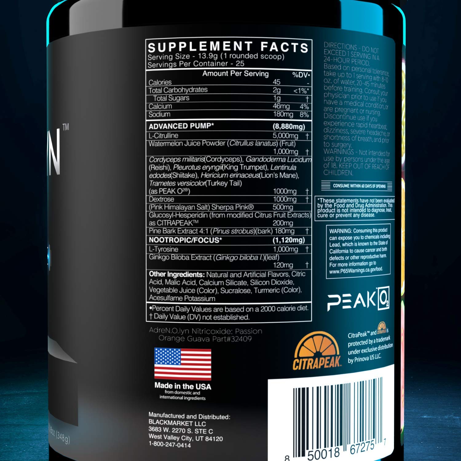 BLACKMARKET AdreNOlyn Stim Free Pre Workout - Caffeine Free Flavored Powdered Drink BLACKMARKET buy supplements canada