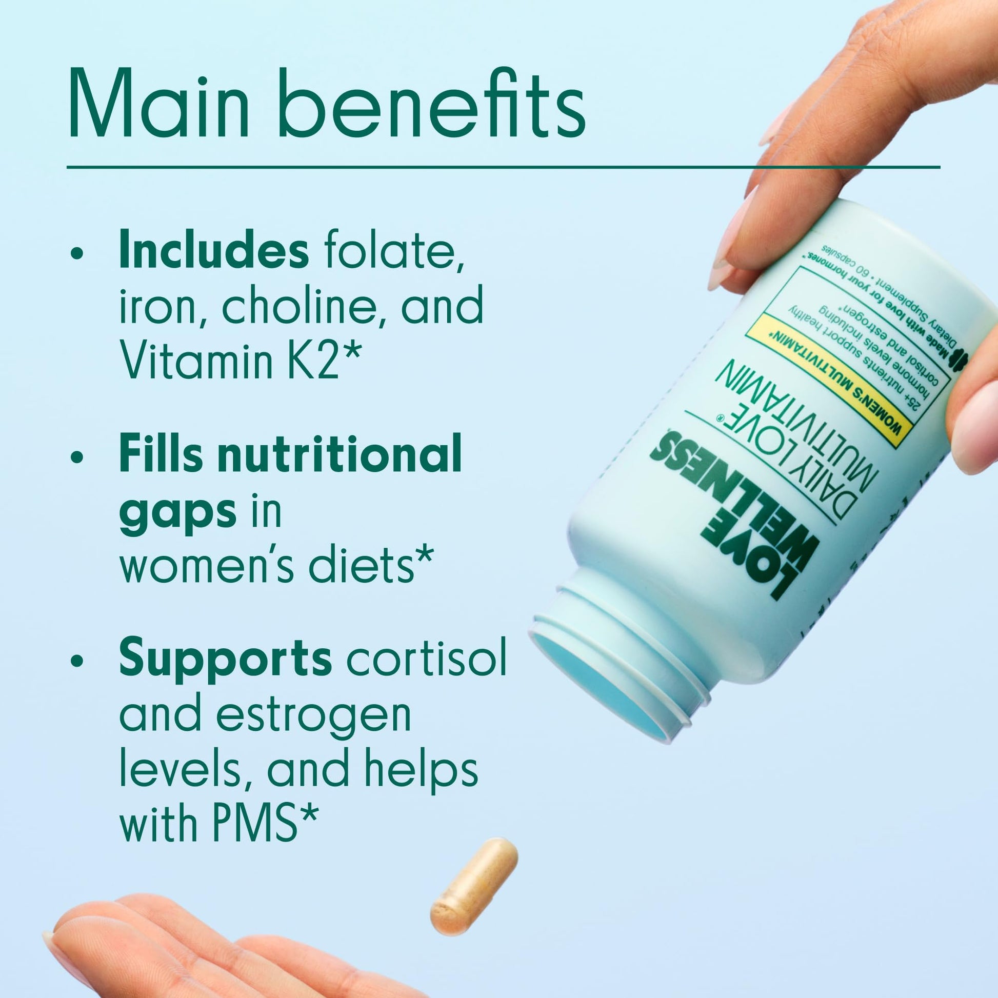 Love Wellness Daily Love Multivitamin for Women | Supports Energy, Cortisol, Immune Health, Stress Relief, & PMS | Complete with Vitamin D, C, Iron, Calcium, Zinc, & Biotin, Magnesium | 60 Count Love Wellness buy supplements canada
