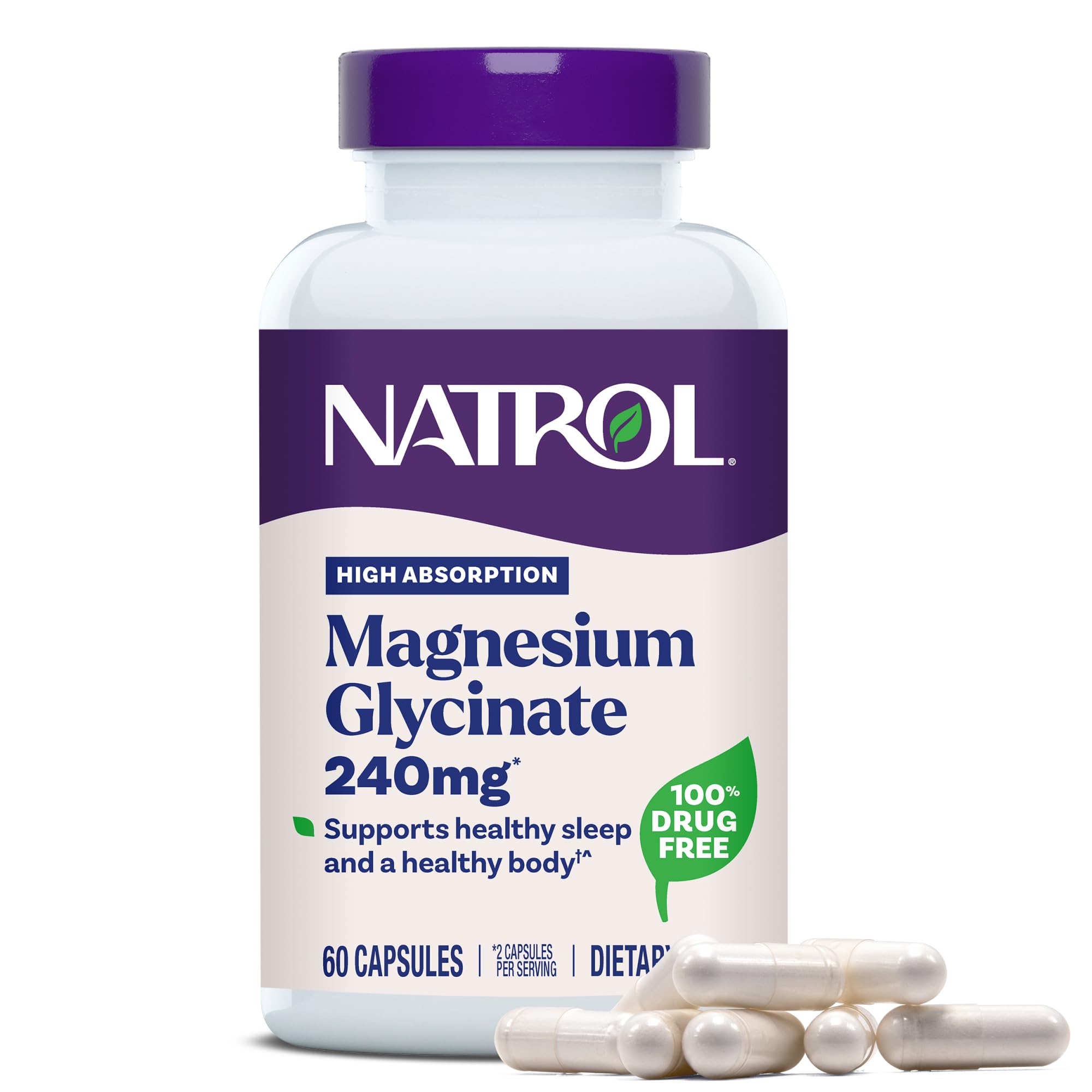 Natrol Magnesium Glycinate Supplements 240 mg - High Absorption - Calm Magnesium Glycinate for Sleep - 60 Capsules, 30 Day Supply Natrol buy supplements canada