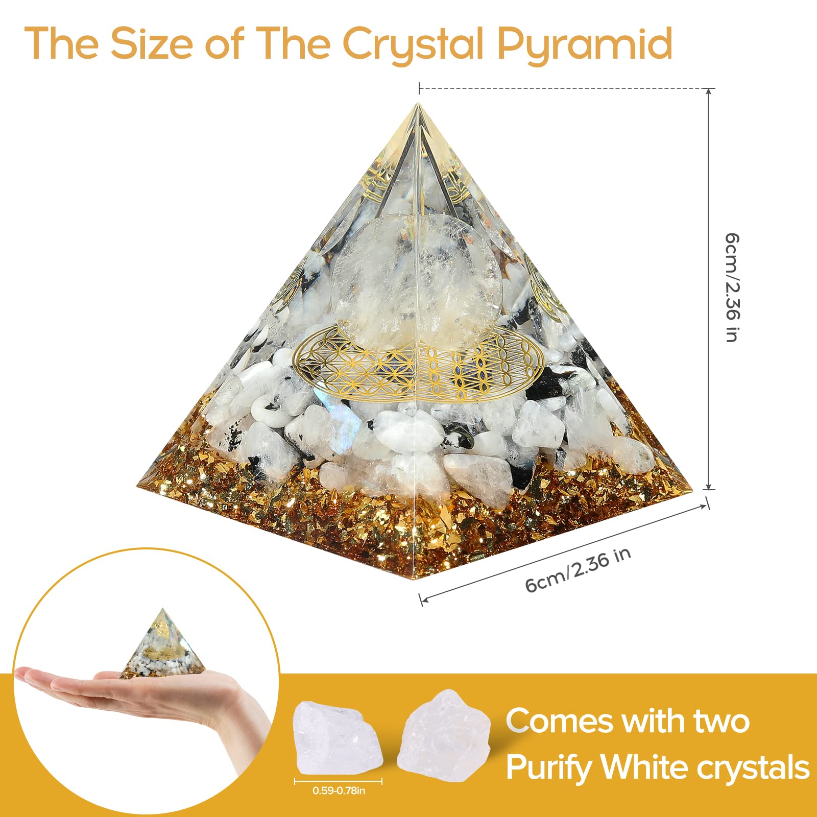 Hopeseed Orgone Pyramid for Positive Energy, Orgonite Rainbow Moonstone&White Crystal Hopeseed buy supplements canada