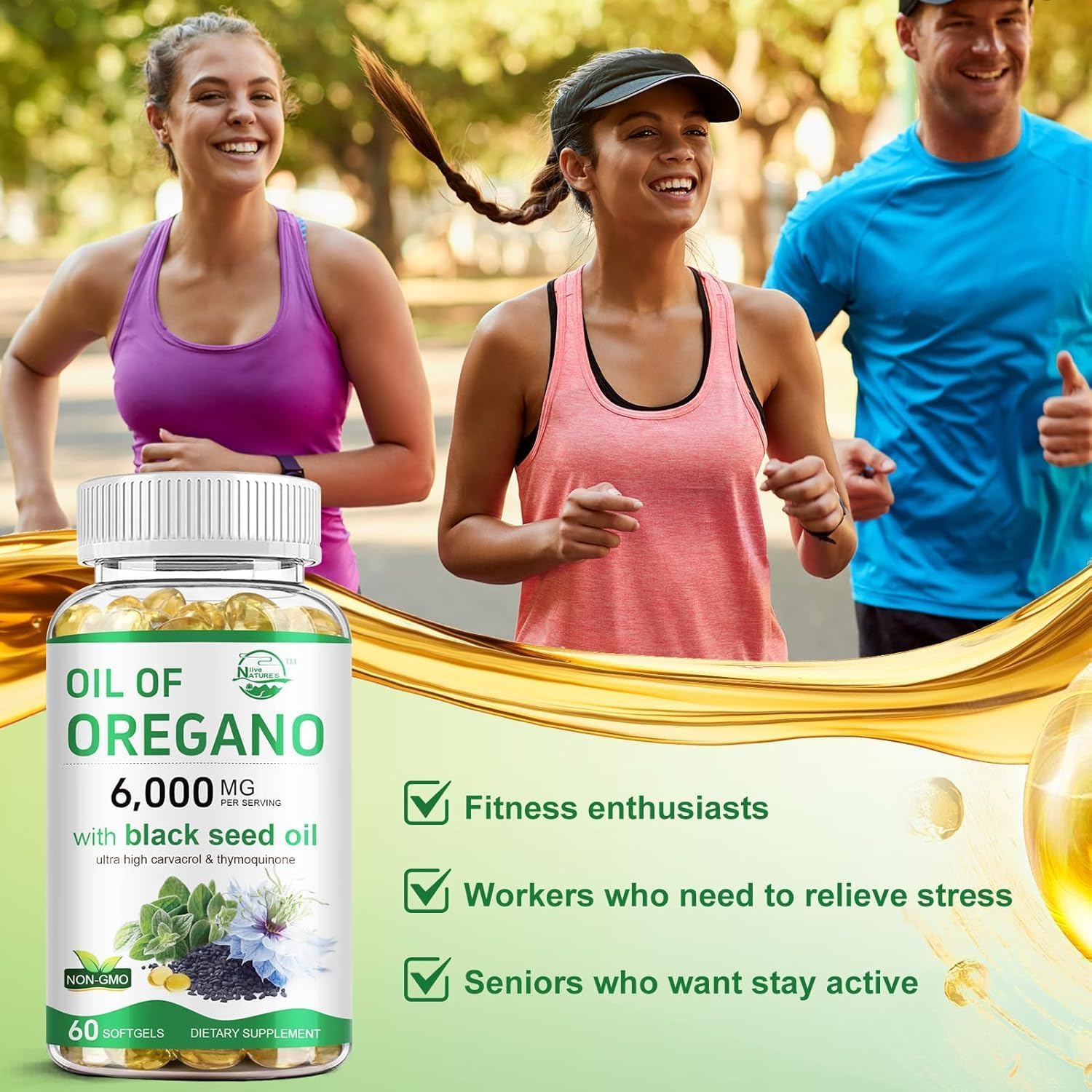 Nature's live Oil of Oregano with Black Seed Oil, 2 in 1 Oregano Supplement for Immune Health, Retains High Concentrated Carvacrol & Thymoquinone Nature's live buy supplements canada