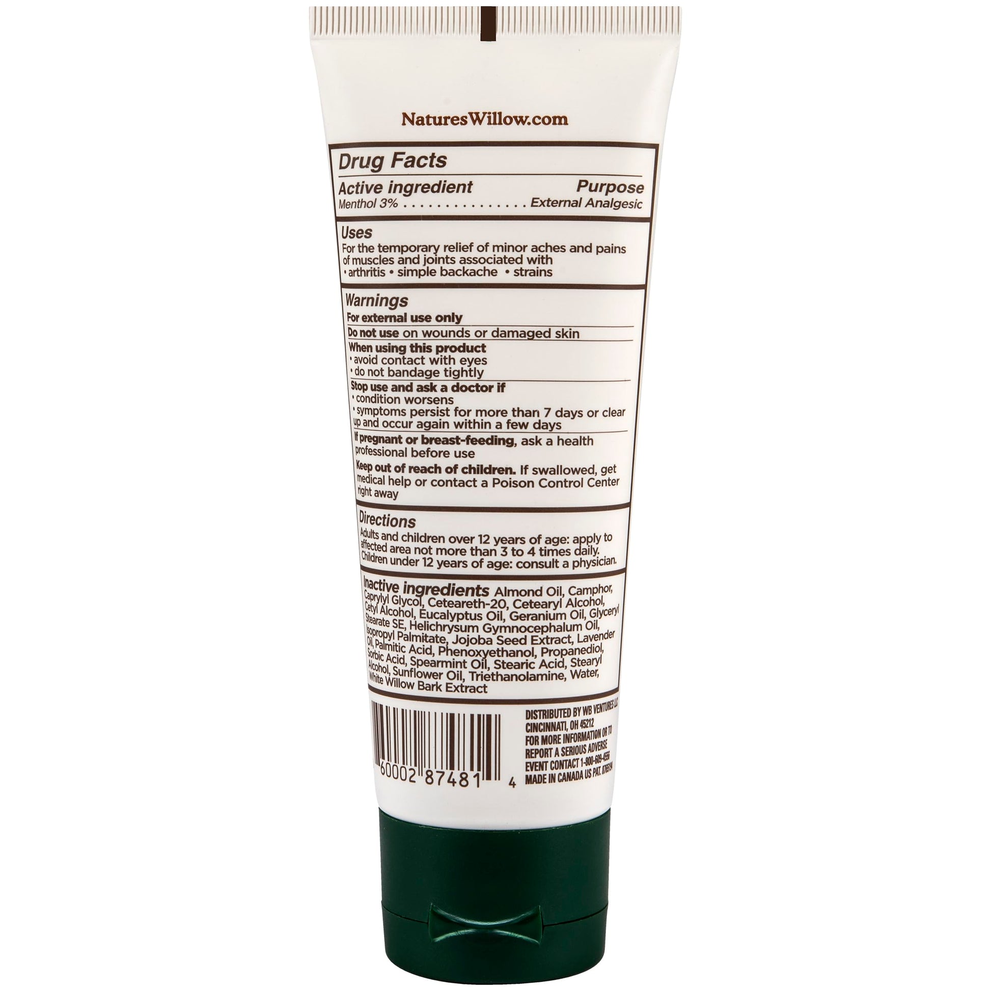 Nature's Willow Willow Balm Natural Pain Relief Cream for Muscles & Joints | Fast-Acting with Willow Bark & Menthol | Free from Artificial Fragrances & Dyes | 1-Pack | 3.5 fl oz Nature's Willow buy supplements canada