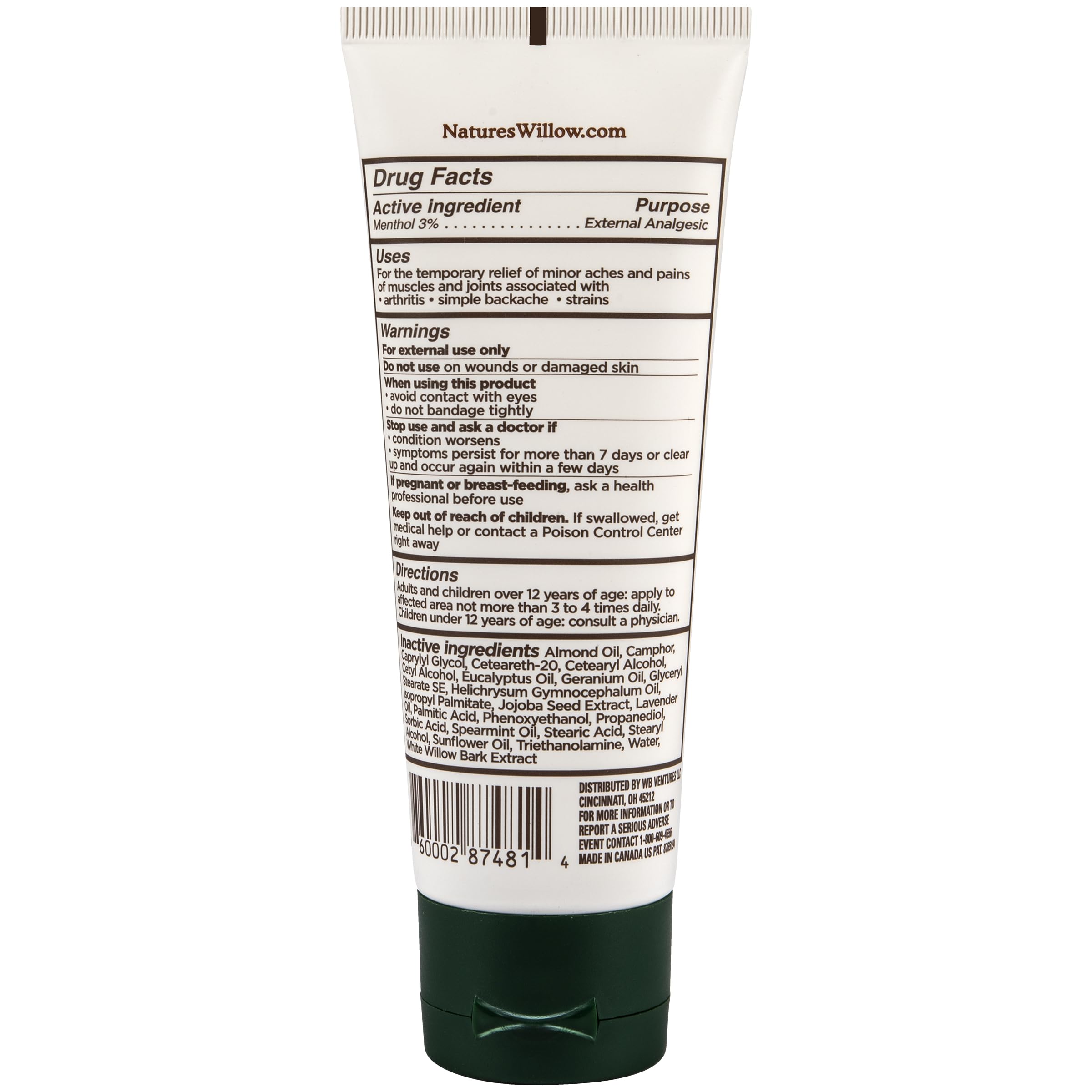 Nature's Willow Willow Balm Natural Pain Relief Cream for Muscles & Joints | Fast-Acting with Willow Bark & Menthol | Free from Artificial Fragrances & Dyes | 1-Pack | 3.5 fl oz Nature's Willow buy supplements canada