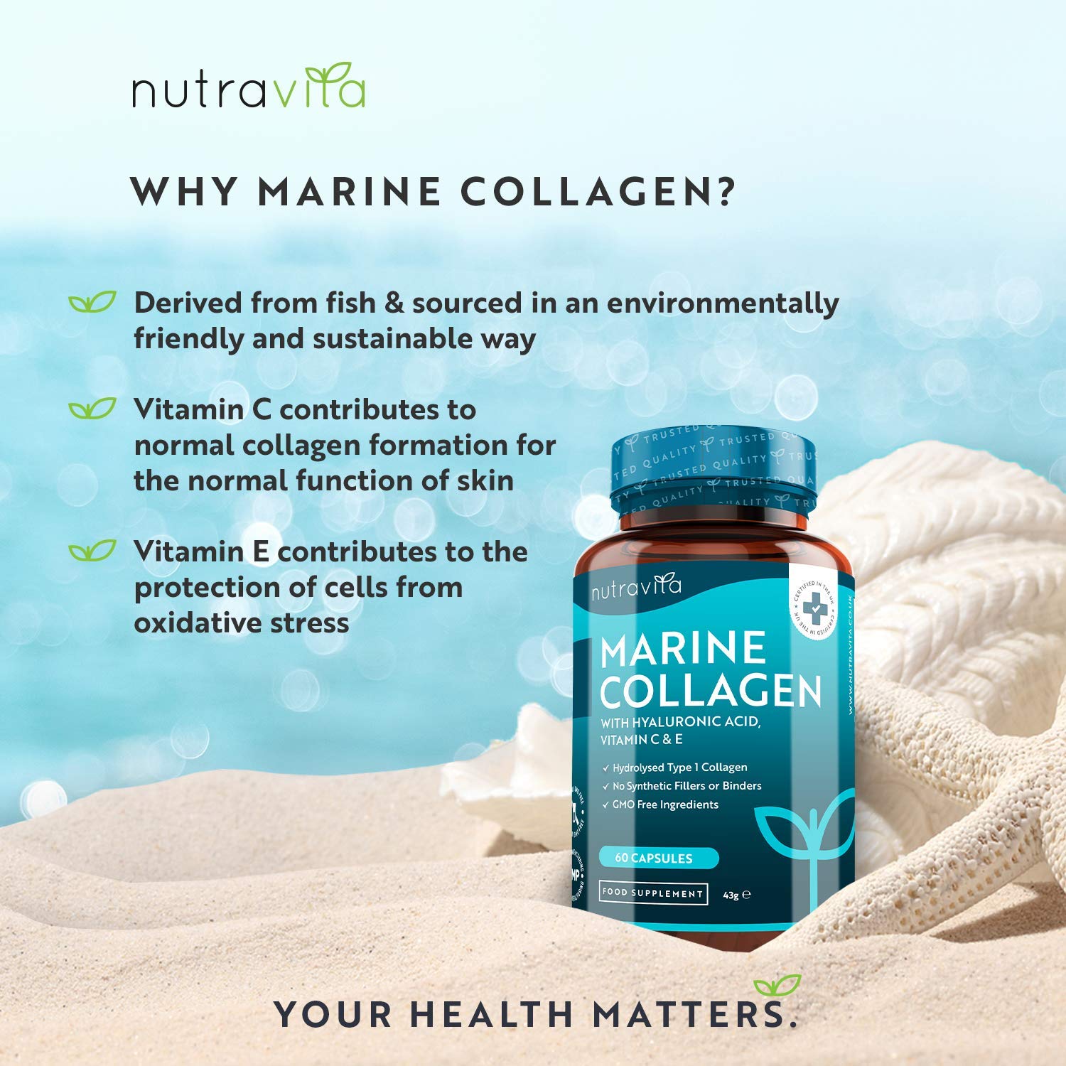 Marine Collagen 1000mg - 60 Capsules of Superior Type 1 Hydrolysed Collagen Nutravita buy supplements canada