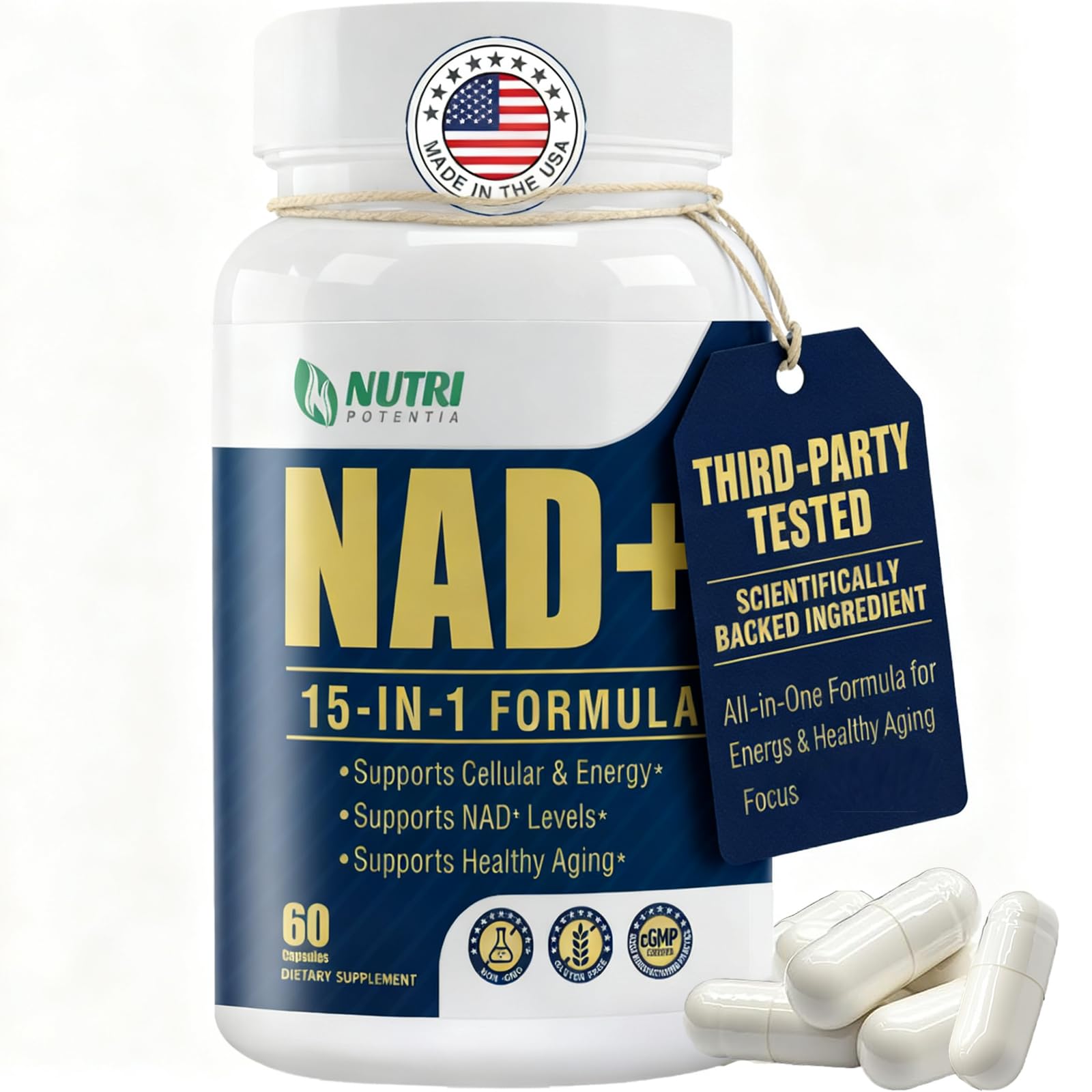 NAD+ Supplement-NMN Upgrade Alternative,NAD Resveratrol Supplement 15-in-1 CoQ10 for Man & Women–Third-Party Tested(Made & Tested in USA).Supports Cellular Energy,Healthy Aging-Non-GMO - 60 Capsules NUTRI POTENTIA buy supplements canada