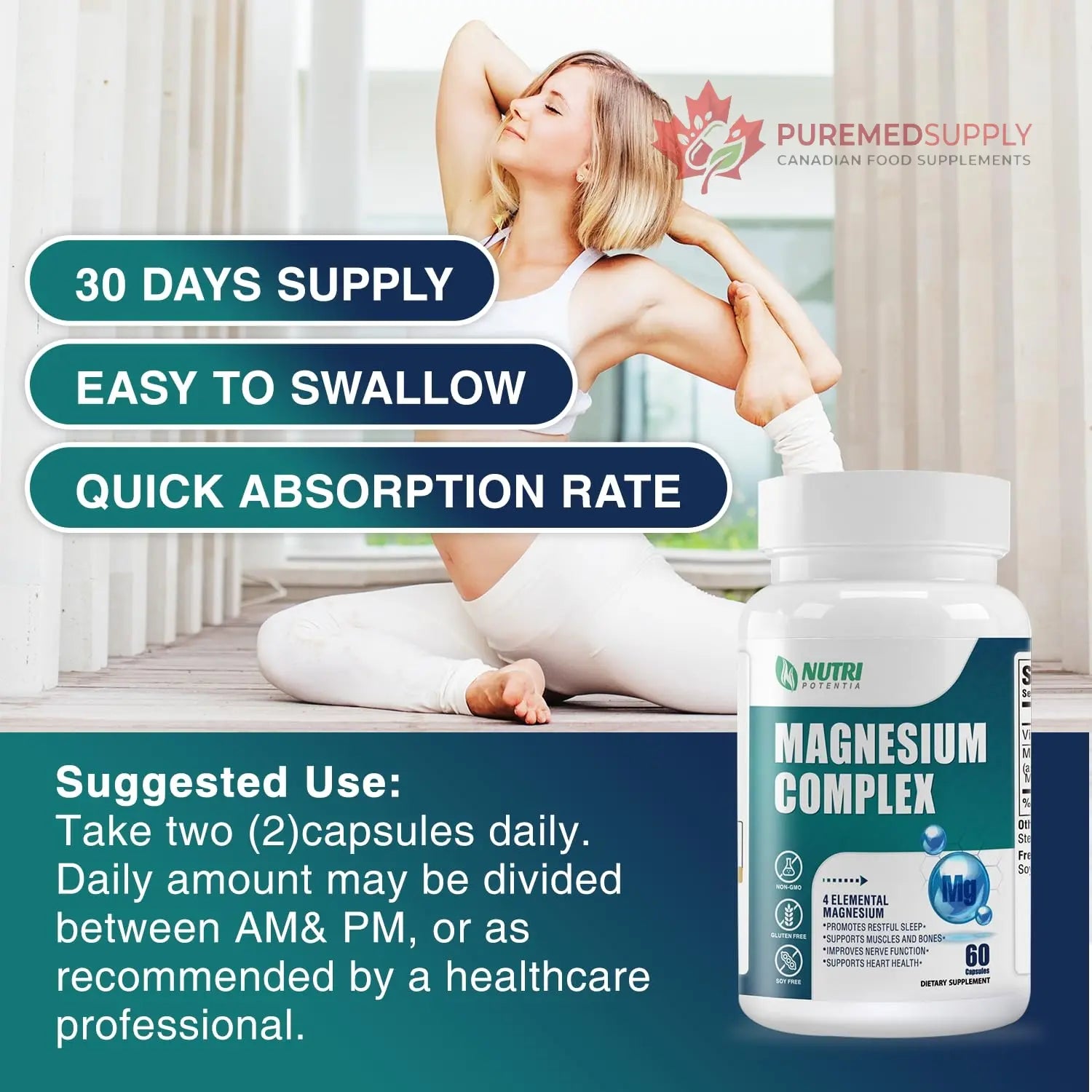 Magnesium Complex for Women&Men,With Glycinate Malate Citrate Taurate.Support for Sleep,Stress Relief,Cognitive Function,Magnesium Supplement 500mg,Third-Party Tested(Made & Tested in USA)-60 Capsules NUTRI POTENTIA buy supplements canada
