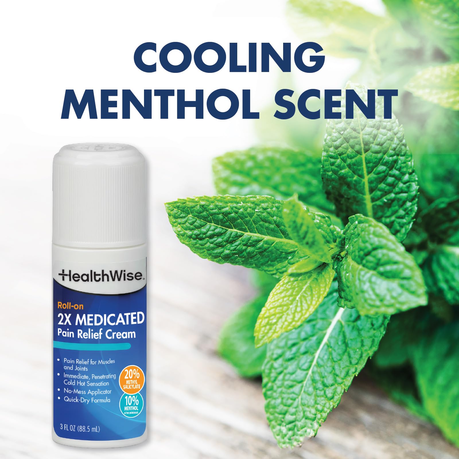 HealthWise 2X Medicated Roll-On | 10% Menthol + 20% Methyl Salicylate | Pain Relief Cream | 3 oz. 88.5 mL | Quick-Dry Formula | Immediate Penetrating Action | Topical Analgesic HealthWise buy supplements canada
