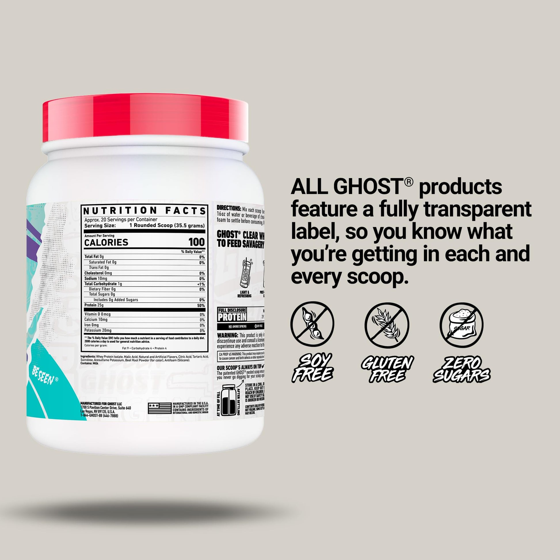 GHOST Clear Whey Isolate Protein Powder, Strawberry Watermelon - 1.57 LB Tub, 25G of Whey Protein - Post Workout Drink for Muscle Gain & Recovery – Sugar Free, Soy Free & Zero Fat, 20 Servings GHOST buy supplements canada