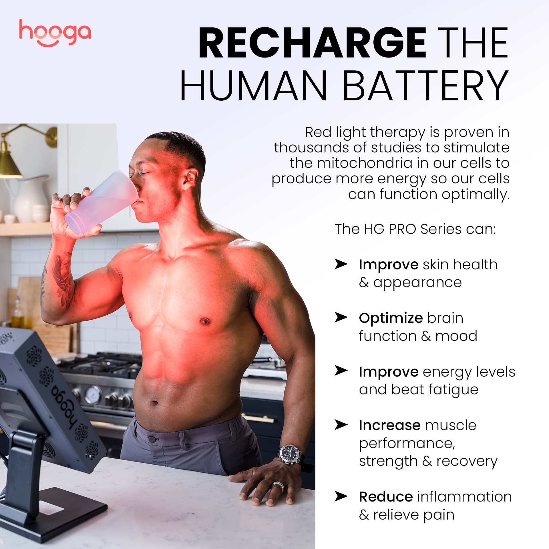 Hooga Red Light Therapy 660nm 850nm Red Near Infrared, Dual Chip Flicker Free LEDs, PRO Series hooga buy supplements canada