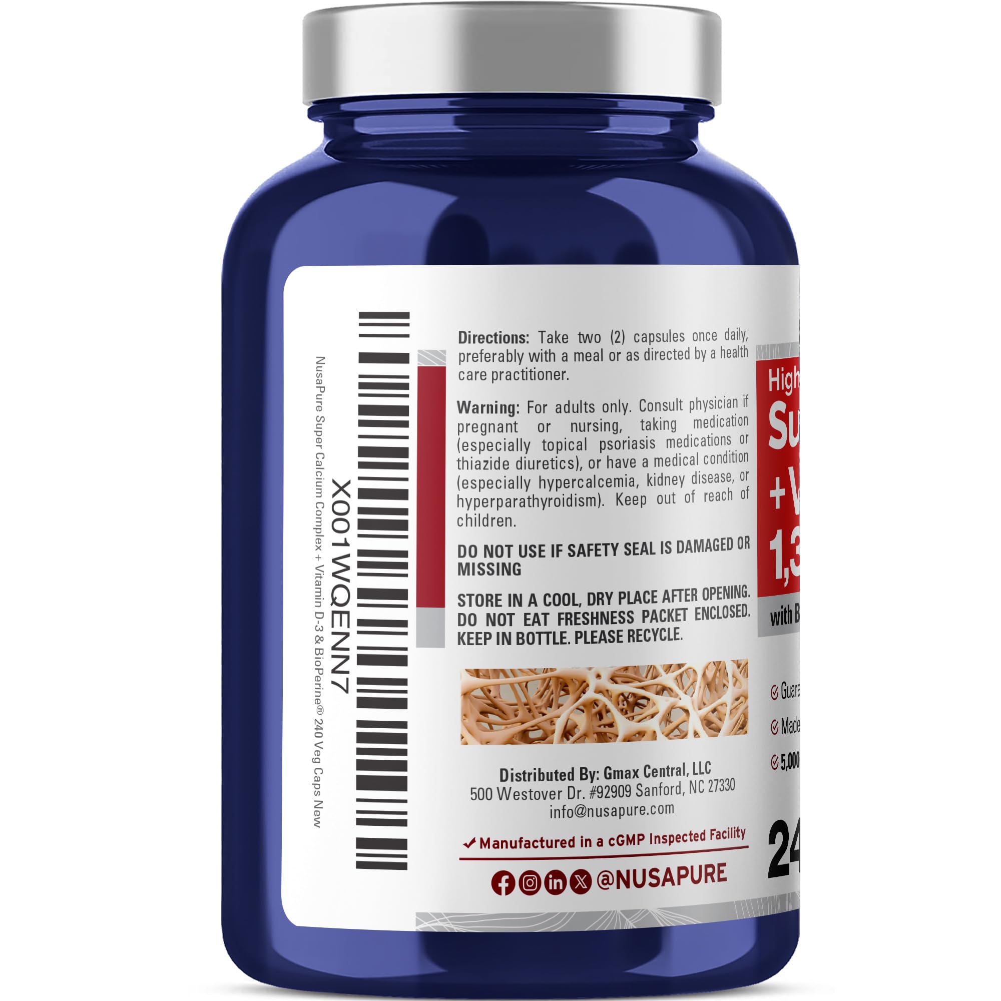NusaPure Super Calcium with Vitamin D 3 & Calcium Citrate - Suitable for Vegetarian/Vegan, Non - GMO - 1300mg - 240 Capsules NusaPure buy supplements canada