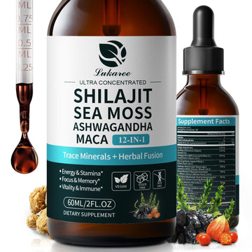 Shilajit Liquid Drops, 12-in-1 Complex - Sea Moss, Ashwagandha, Maca, Fulvic Acid, Trace Minerals, Liquid Vitamins Supplement for Men and Women, Energy, Antioxidant, Immune Support, 60ML/2 FL Oz Lukaree buy supplements canada