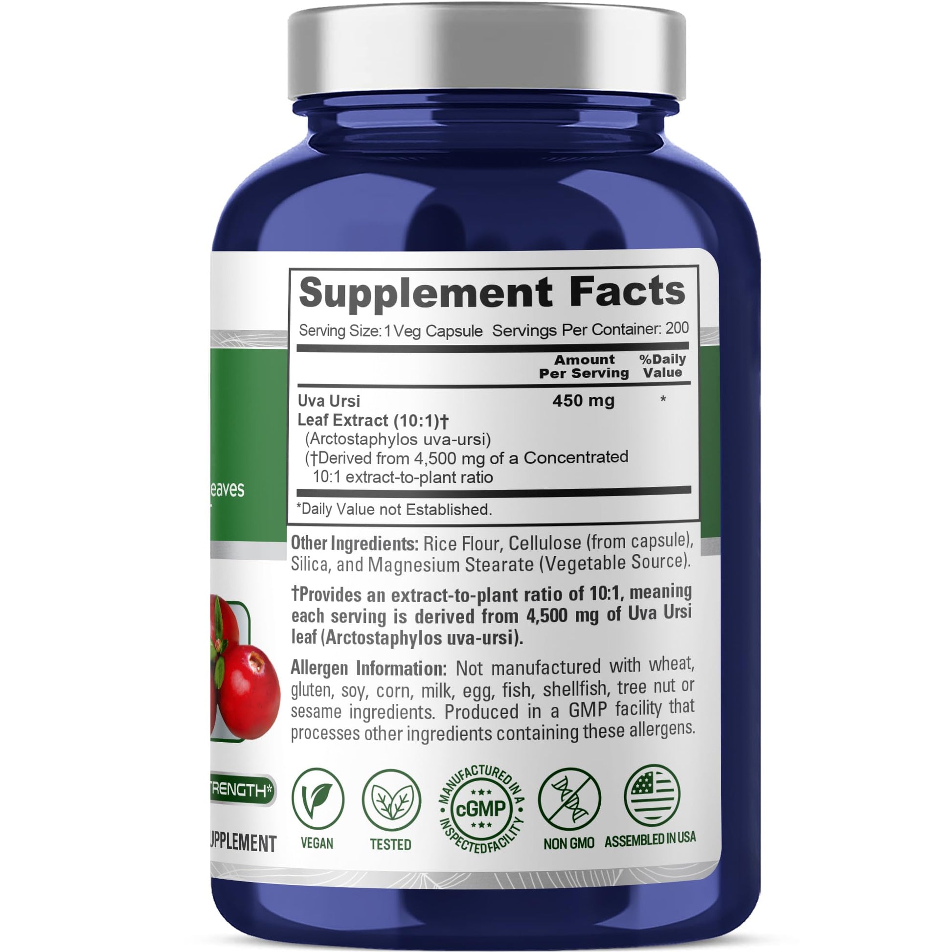 NusaPure Uva Ursi 10:1 Extract, 450 mg Equivalent to 4,500mg 200 Vegetarian caps (Non-GMO, Vegan) Bearberry NusaPure buy supplements canada