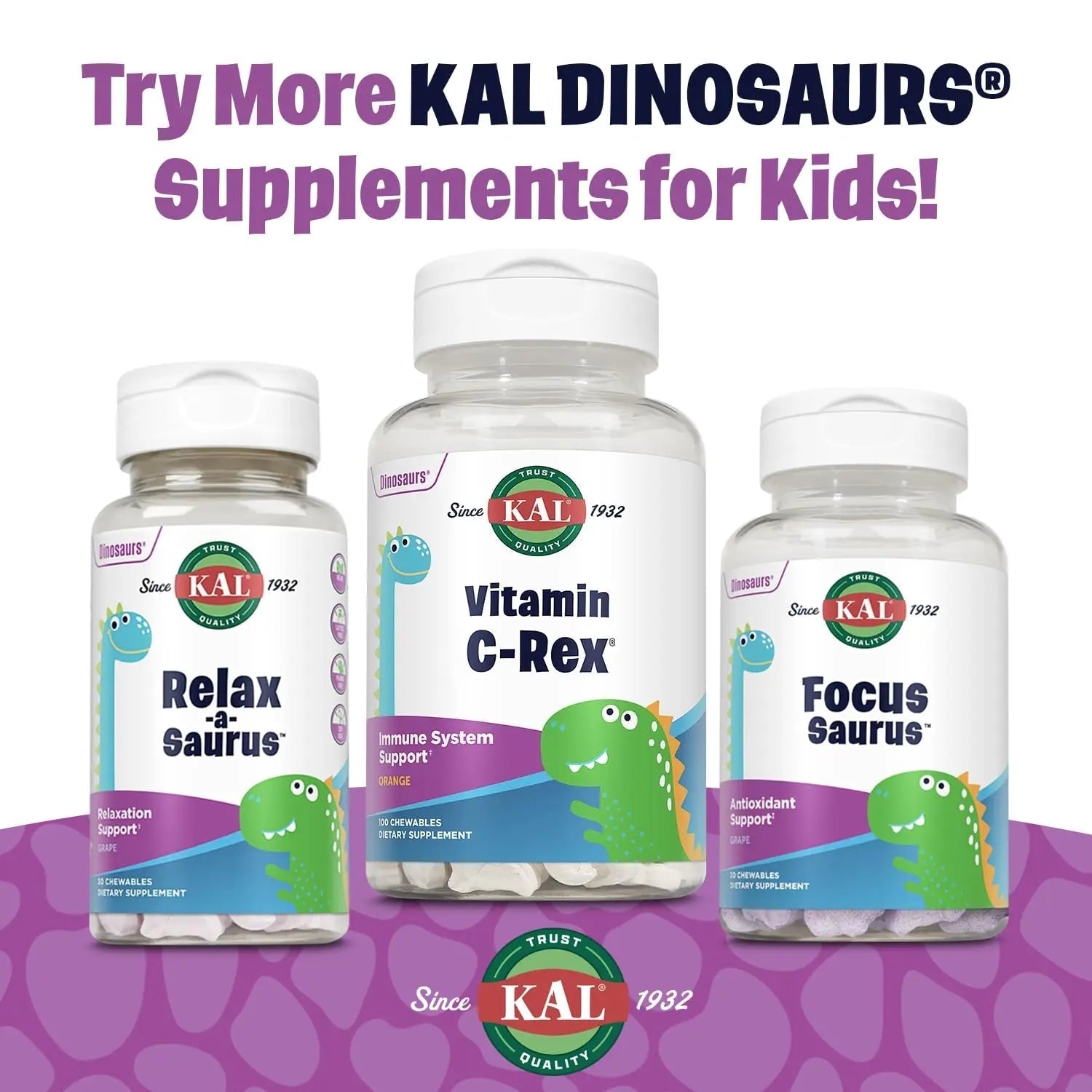 KAL MultiSaurus Kids Chewable Multivitamins, 11 Essential Vitamins and Minerals for Kids, Mixed Berry Flavor, Gluten and Preservative Free KAL buy supplements canada
