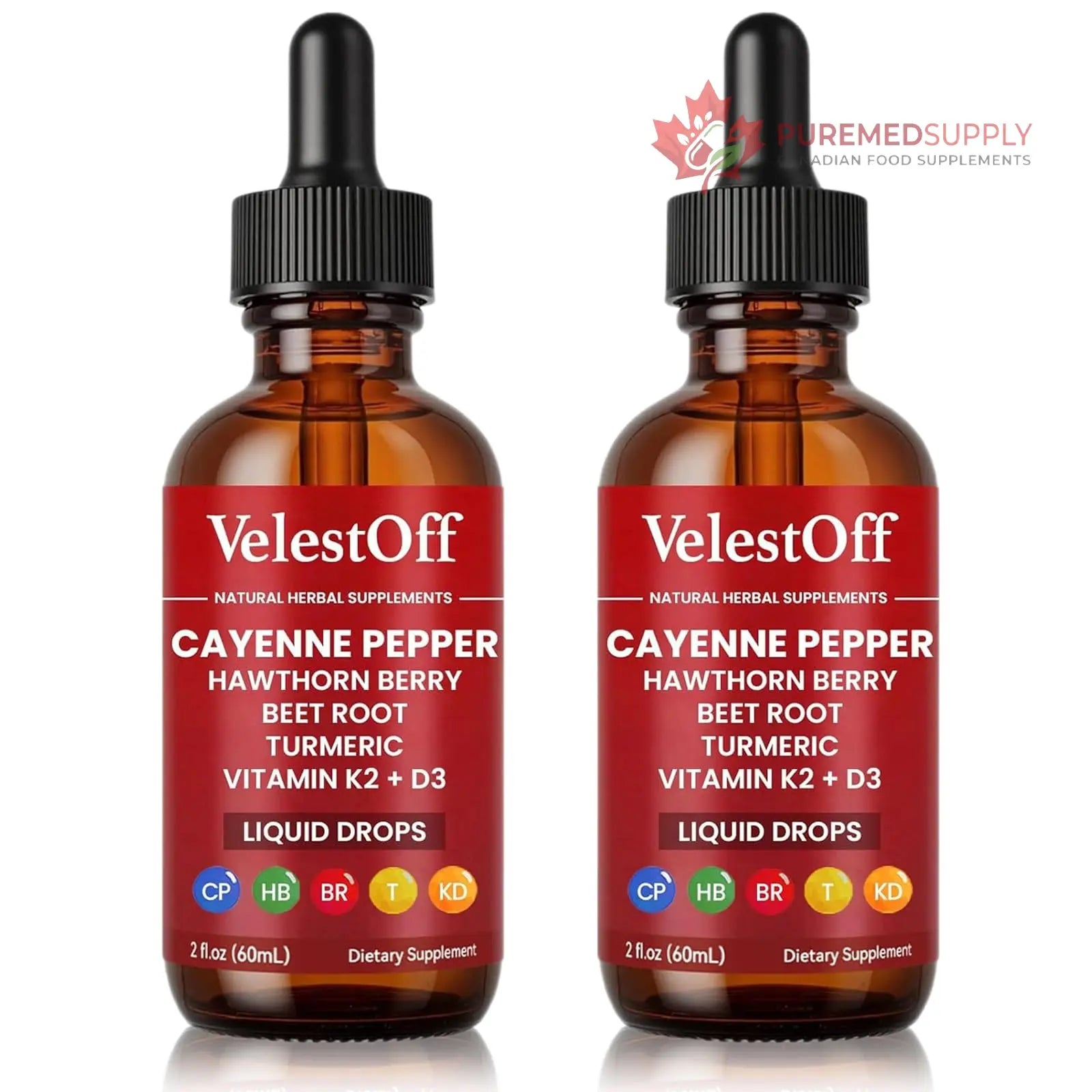 Velestoff Cayenne Pepper Drops, Cayenne Circulation Blend with Hawthorn Beet Root Turmeric Vitamin K2 D3 - Vegan, Non-GMO - 2FL.OZ (2 PCS) Velestoff buy supplements canada