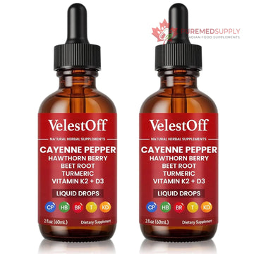 VelestOff Cayenne Pepper Drops - VelestOff Cayenne Circulation Blood Pressure Blend - Cayenne Pepper Hawthorn Beet Root Turmeric Vitamin K2 D3-2 OZ (2 PCS) Velestoff buy supplements canada