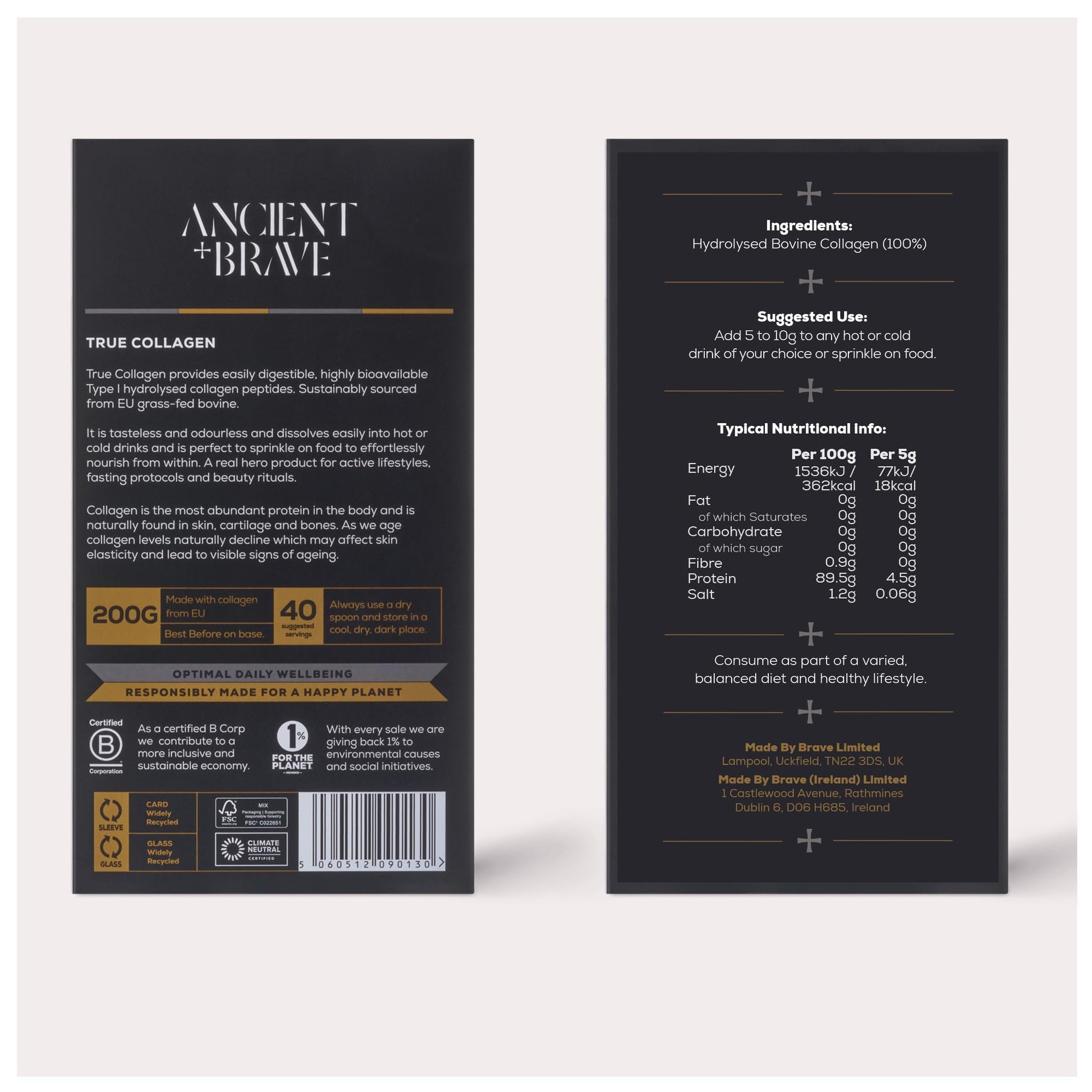 Ancient + Brave True Collagen 200g - Grass-Fed Bovine Collagen Powder - 100% Hydrolysed Collagen Peptides Ancient + Brave buy supplements canada