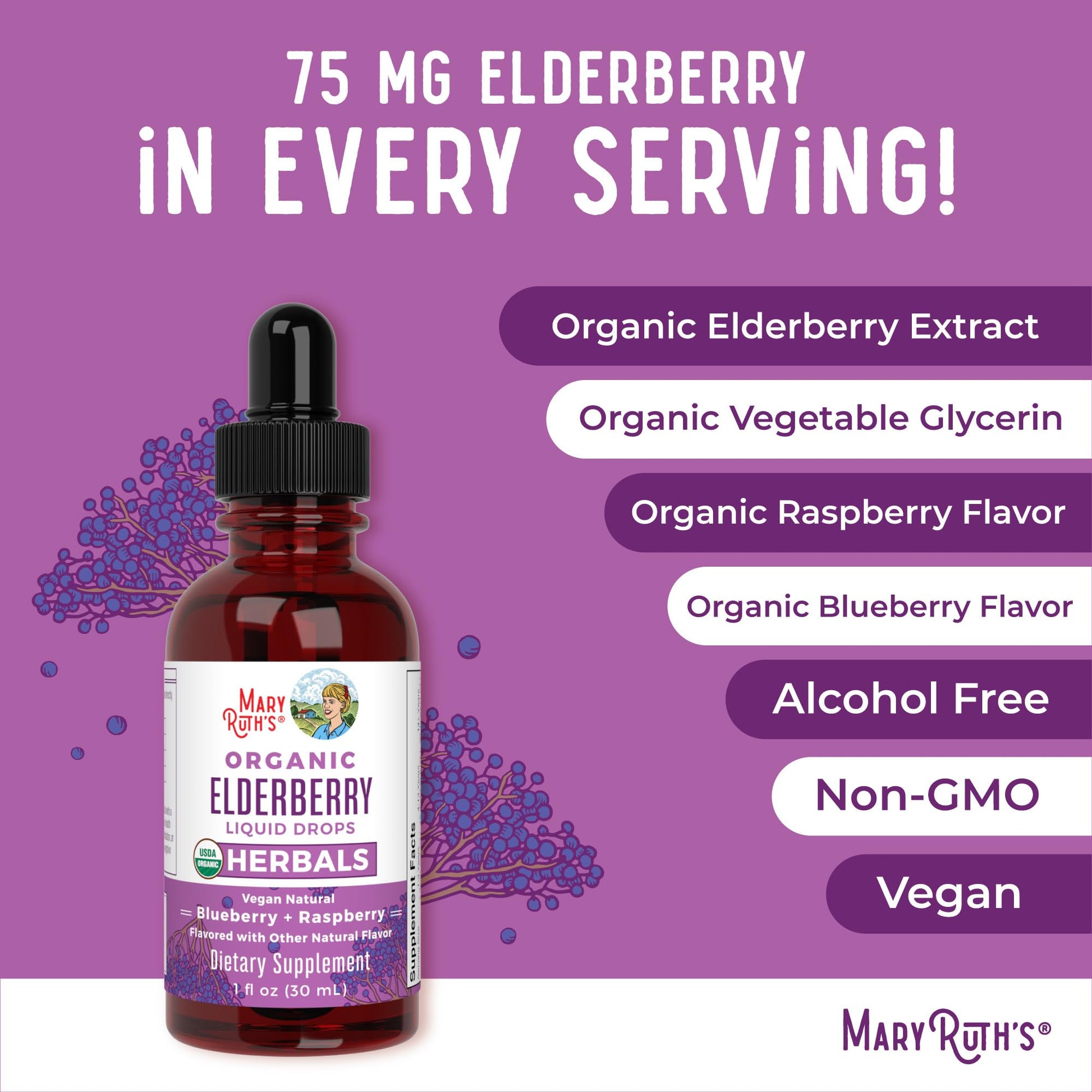MARYRUTH'S Elderberry Liquid Drops for Adults & Kids | Immune Support | Antioxidant | Overall Wellness | Elder Berry Extract | USDA Organic | Sugar Free | Vegan | Non-GMO | Gluten Free | 1 Fl Oz MARYRUTH'S buy supplements canada