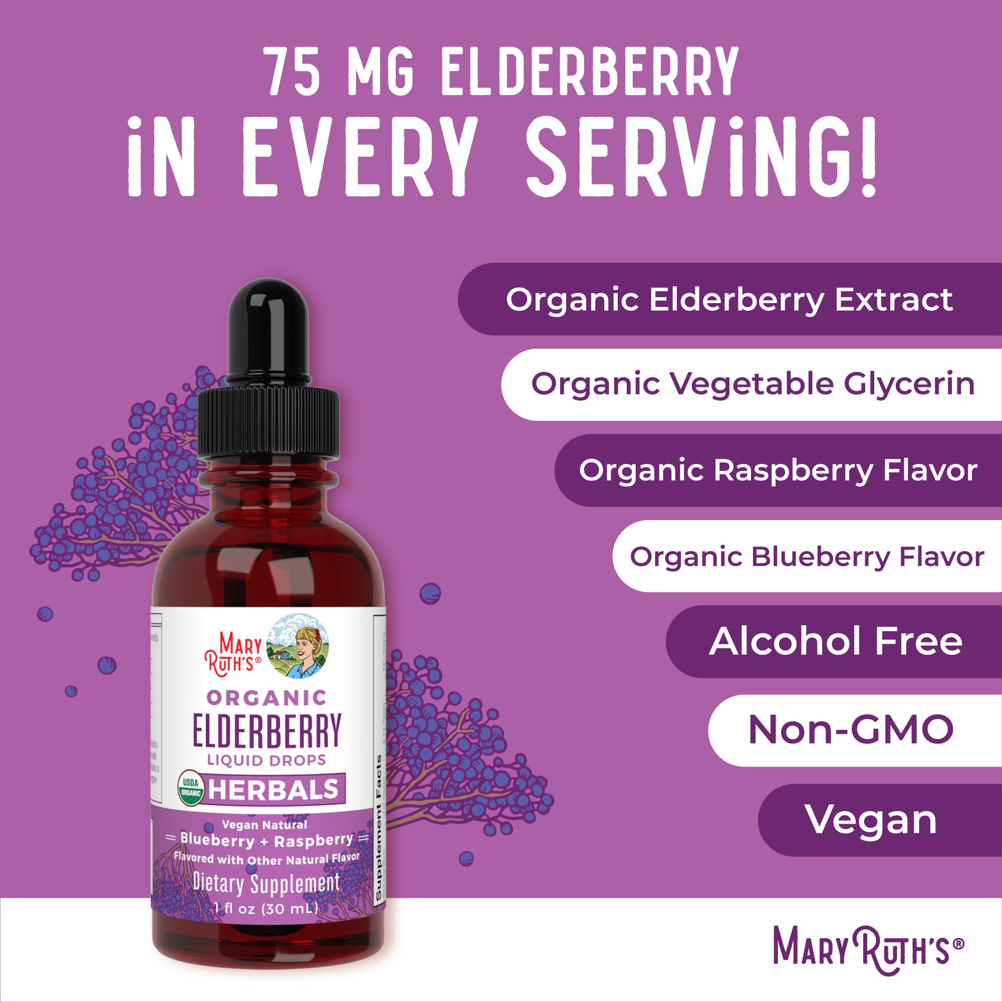 MARYRUTH'S Elderberry Liquid Drops for Adults & Kids | Immune Support | Antioxidant | Overall Wellness | Elder Berry Extract | USDA Organic | Sugar Free | Vegan | Non-GMO | Gluten Free | 1 Fl Oz MARYRUTH'S buy supplements canada