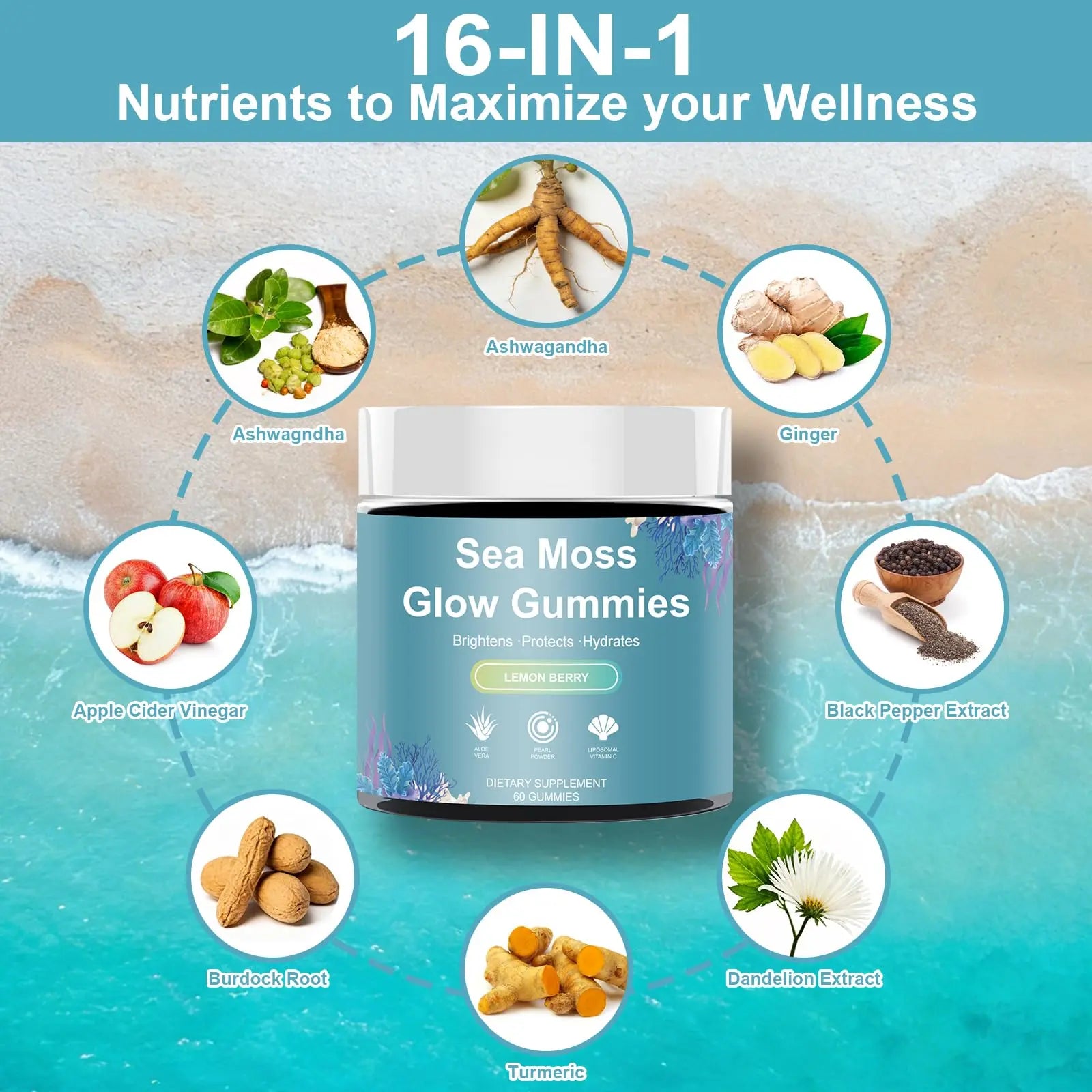 HICFRWE Sea Moss Glow Gummies - Hair Gummies with Vitamin C, Vitamin E, Aloe Vera, Pearl Powder Supports Faster Hair Growth HICFRWE buy supplements canada