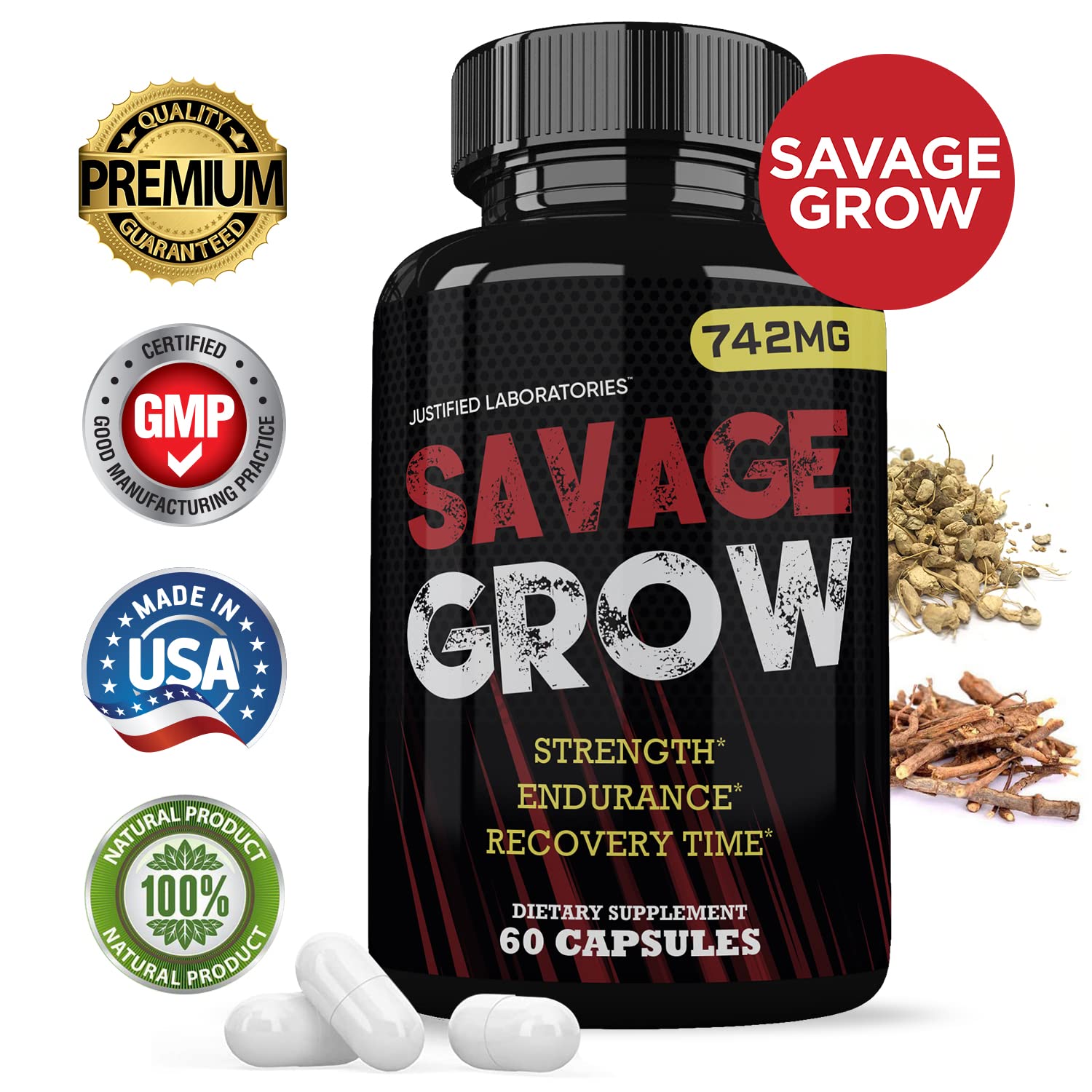 Savage Grow 742MG All Natural Advanced Men's Health Formula 60 Capsules Justified Laboratories buy supplements canada