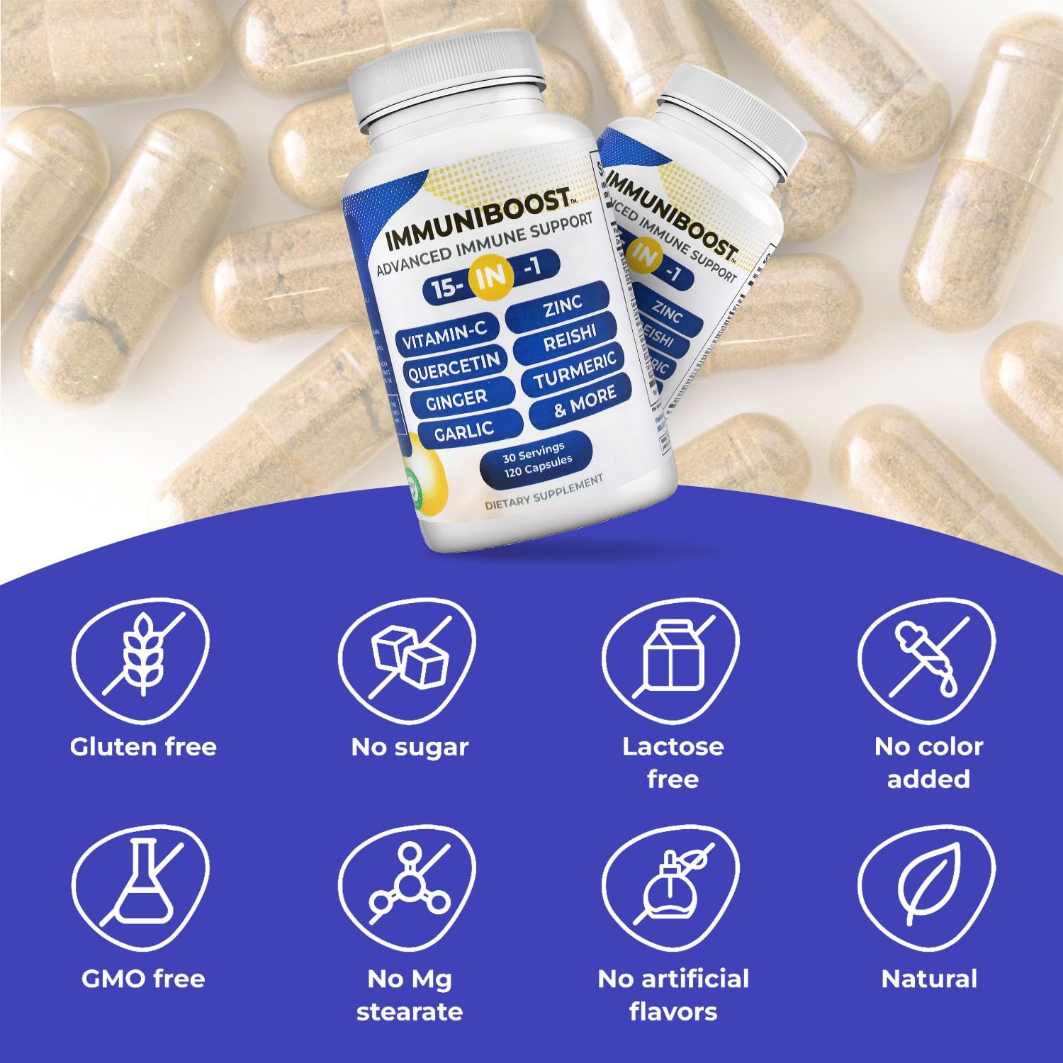 15 in 1 Immune Support Supplement 120 Capsules with Powerful Blend of Turmeric, Ginger, Vitamin C and Zinc Immune Booster for Adults ImmuniBoost buy supplements canada