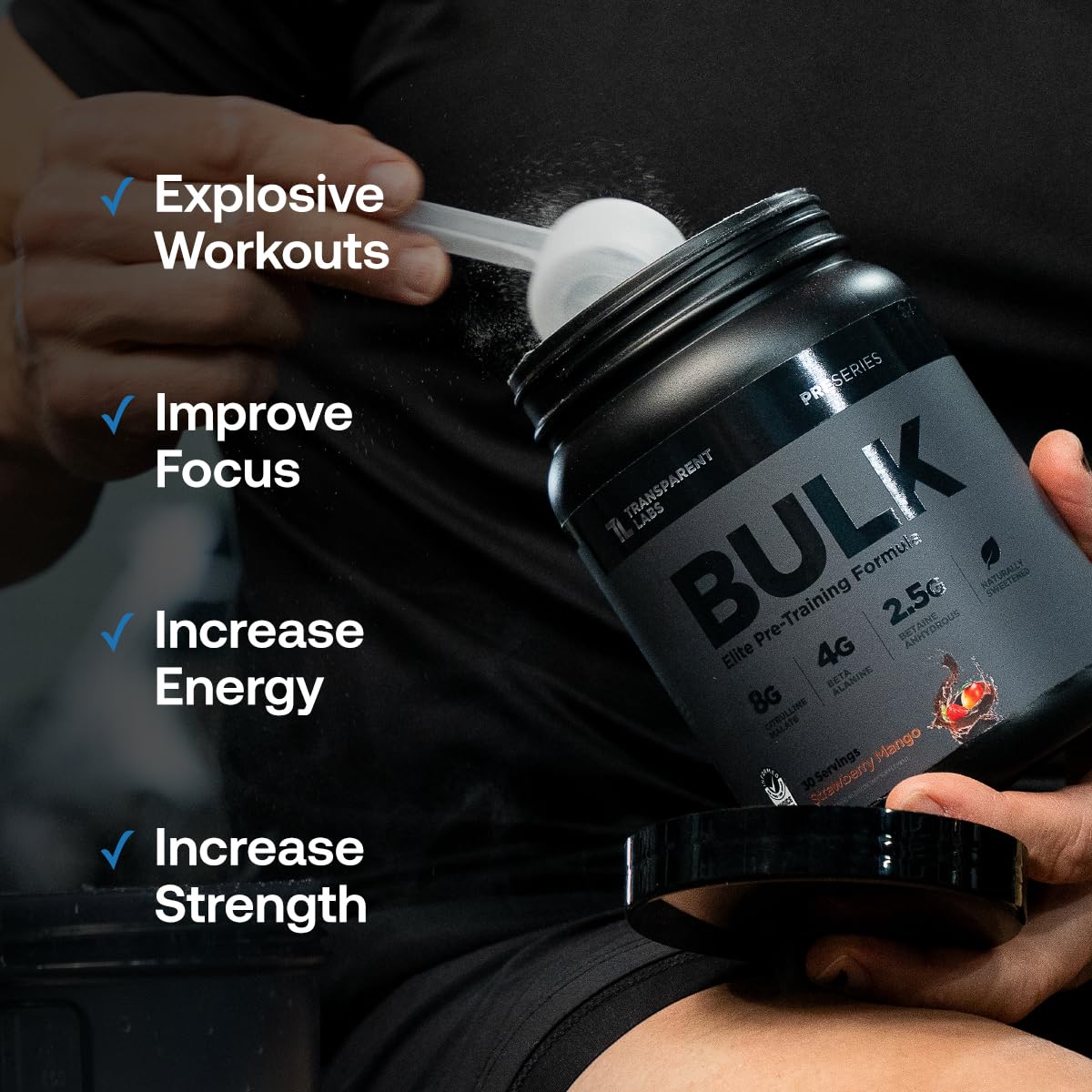 Transparent Labs Bulk Black Pre Workout - Clinically Dosed, Sugar Free Preworkout for Men and Women with Beta Alanine Powder, Citrulline Malate Transparent Labs buy supplements canada