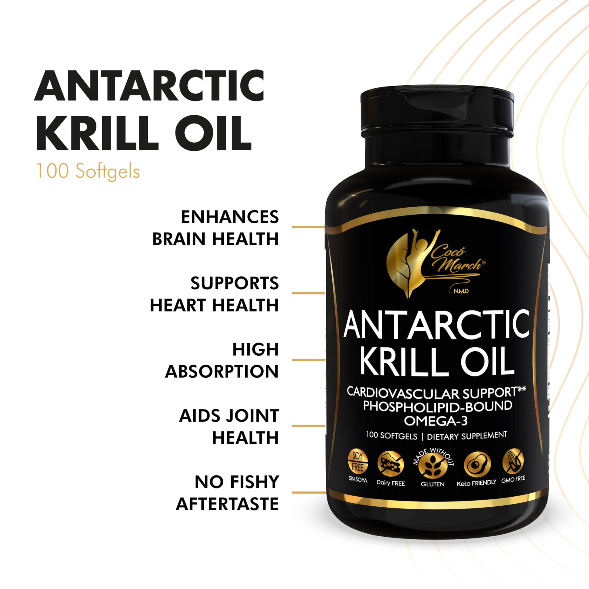 Cocó March N.M.D Pure Antarctic Krill Oil 1000mg – Omega 3 Fish Oil Supplement with EPA, DHA, Choline & Astaxanthin – Fast Absorption, Immune, Heart & Joint Support for Men & Women – 100 Softgels Cocó March N.M.D buy supplements canada