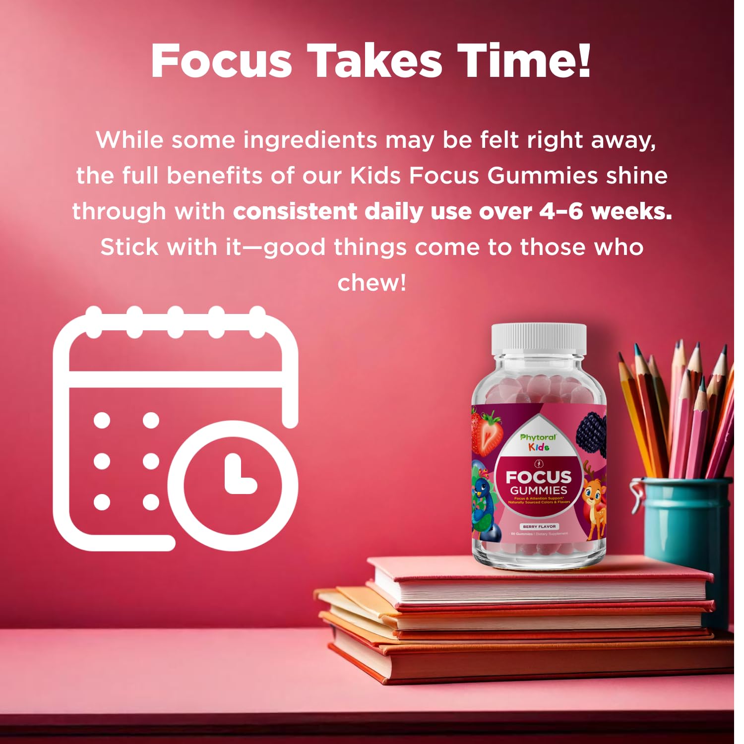 Phytoral Vegan Kids Focus Gummies - Potent Chewable Brain Support for Children - Enhances Concentration & Memory - Calming Supplements & Focus Gummies for Kids - Non-GMO & Gluten-Free - 60 Count Phytoral buy supplements canada