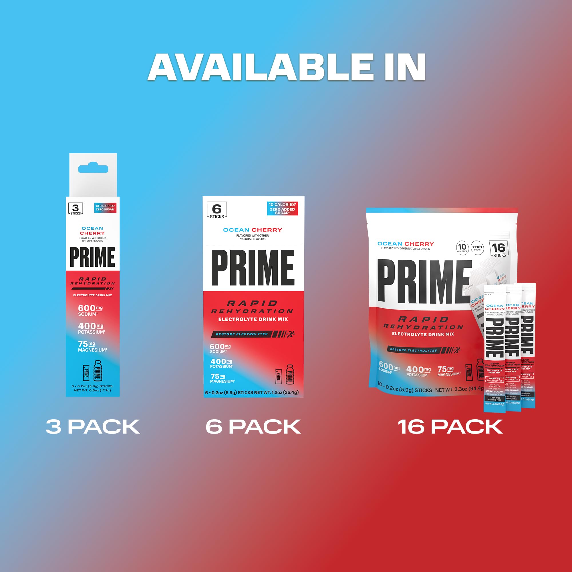 Prime Rapid Rehydration Electrolyte Powder Sticks, Ocean Cherry, Sugar Free Hydration Drink Mix with Sodium, Potassium, Magnesium & B Vitamins PRIME HYDRATION buy supplements canada