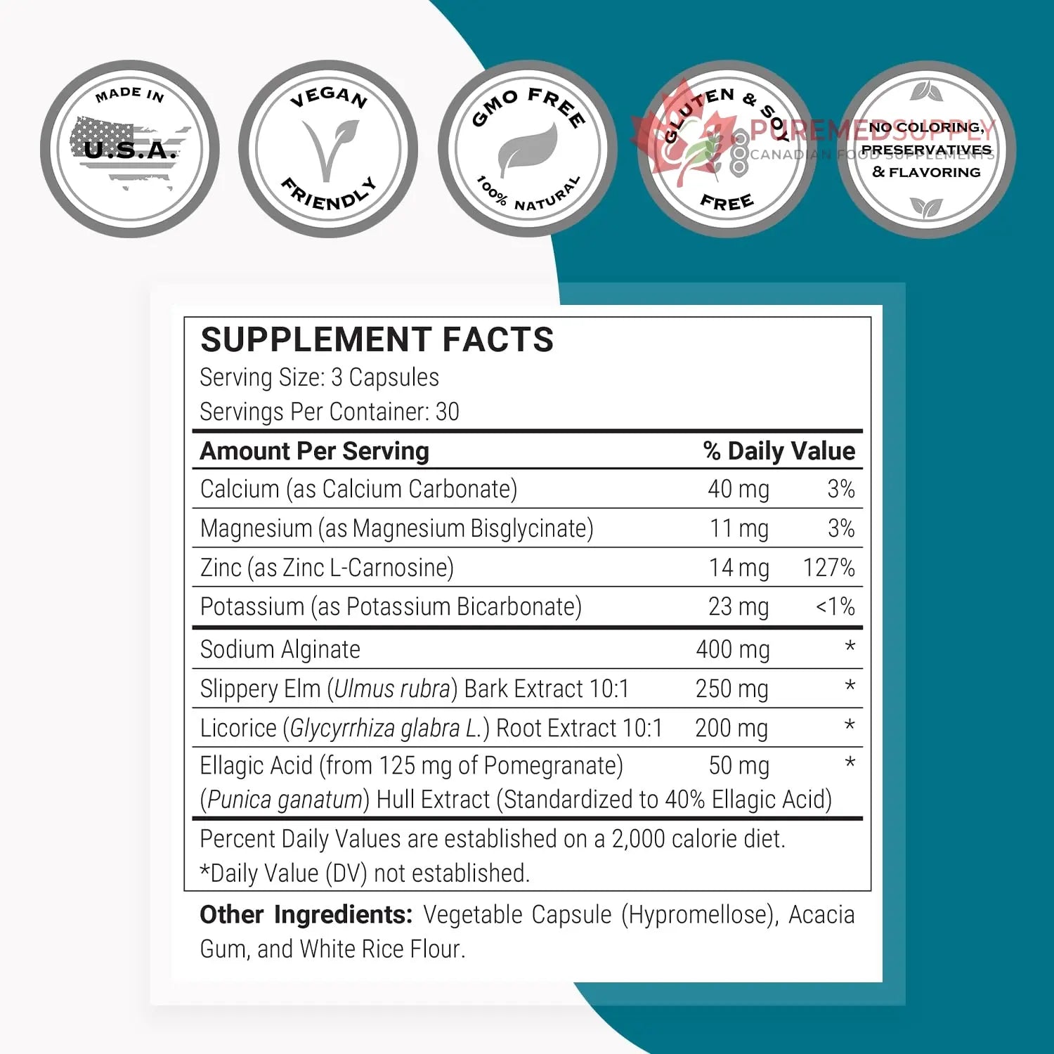 Supersmart Acid Balance Formula (Advanced Complex) - with Zinc L-Carnosine, Slippery Elm Extract, Licorice Root | Non-GMO & Gluten Free - 90 Vegetarian Capsules Supersmart buy supplements canada