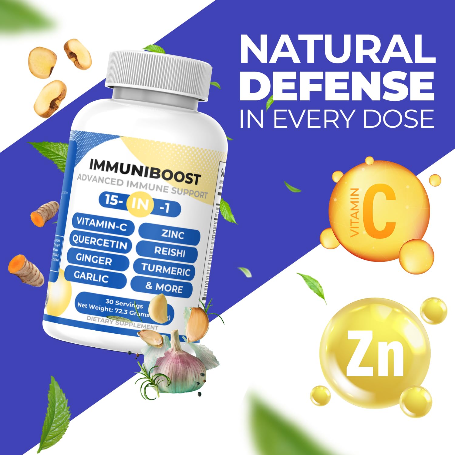 15 in 1 Immune Support Supplement 120 Capsules with Powerful Blend of Turmeric, Ginger, Vitamin C and Zinc Immune Booster for Adults ImmuniBoost buy supplements canada