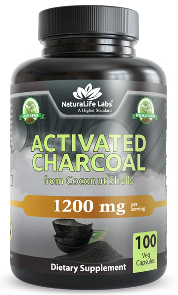NaturaLife Labs Activated Charcoal 1200 mg per Serving – from Coconut Shells – 100 Veg Capsules – Non-GMO, Gluten-Free, Vegan NaturaLife Labs buy supplements canada
