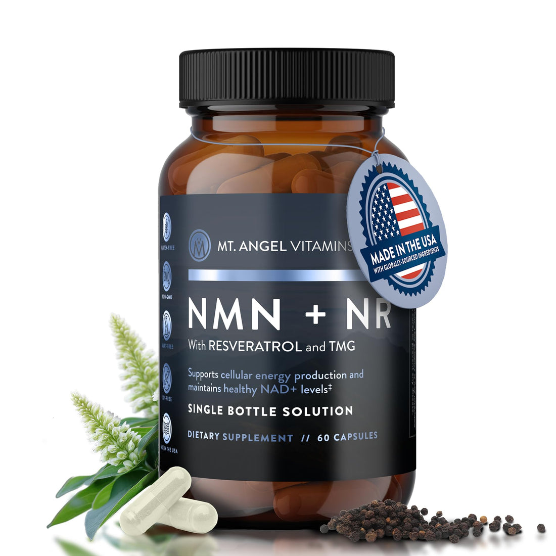 Mt. Angel Vitamins NMN Supplement + NR with Resveratrol & TMG, Dual NAD+ Precursors for Cellular Energy & Healthy Aging, 60 Capsules Mt. Angel Vitamins buy supplements canada