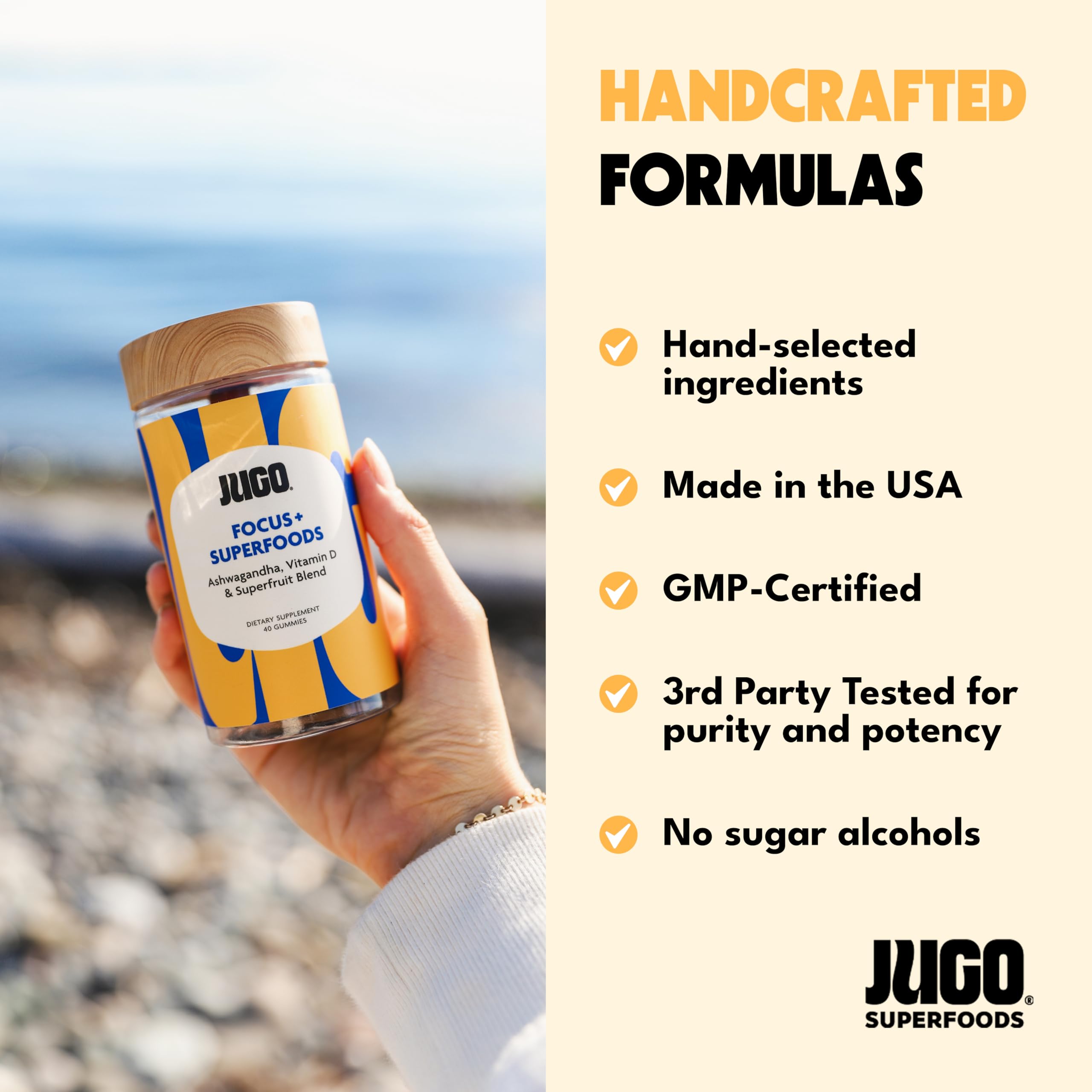 JUGO Focus + SUPERFOODS Ashwagandha Gummies with Vitamin D3 & Superfruit Blend, Vegetarian-Friendly Focus Supplement with Adaptogens, Gelatin-Free and Gluten-Free, Non-GMO, Made in USA, 40 Coun JUGO LLC buy supplements canada