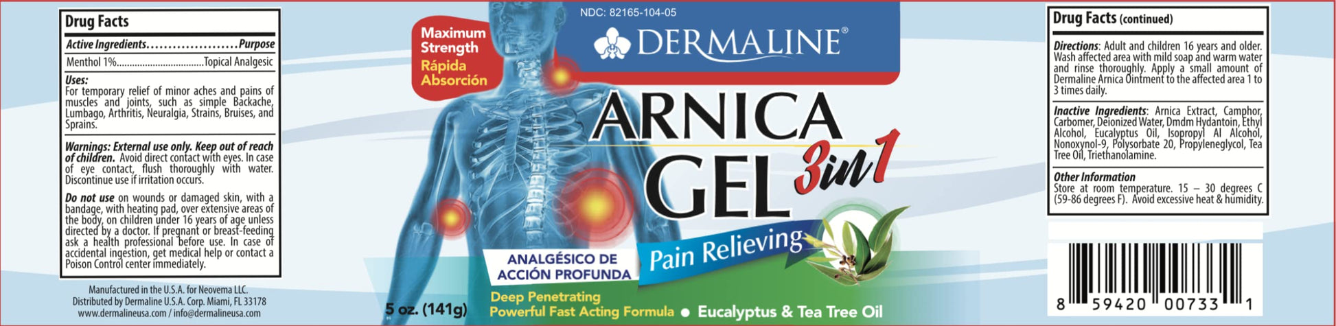 DERMALINE Arnica 3 in 1 Gel, Eucalyptus, Tea Tree Oil, Vitamin E - Fast Acting and Absorbing, Pain Relief DERMALINE buy supplements canada