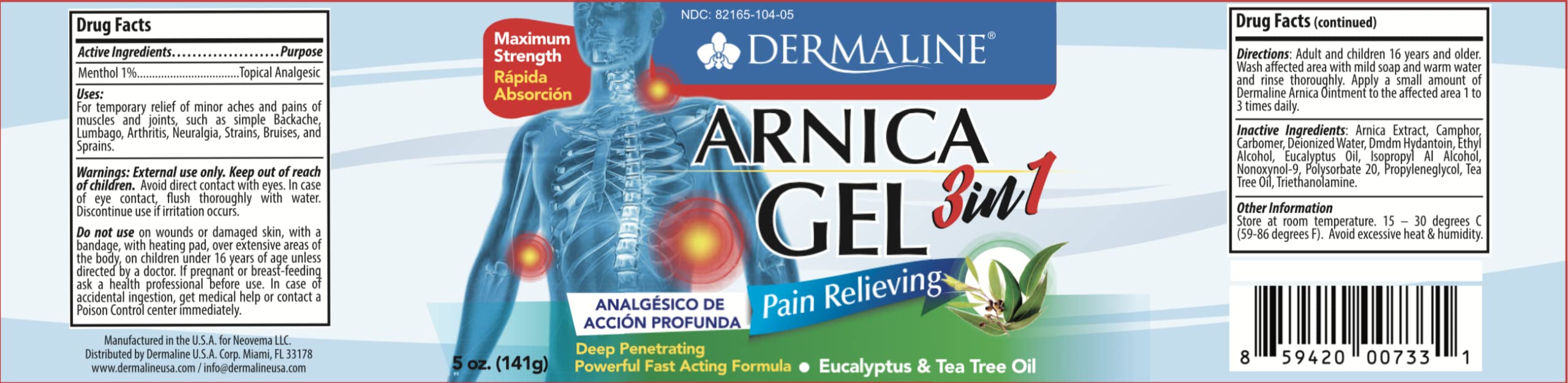 DERMALINE Arnica 3 in 1 Gel, Eucalyptus, Tea Tree Oil, Vitamin E - Fast Acting and Absorbing, Pain Relief DERMALINE buy supplements canada